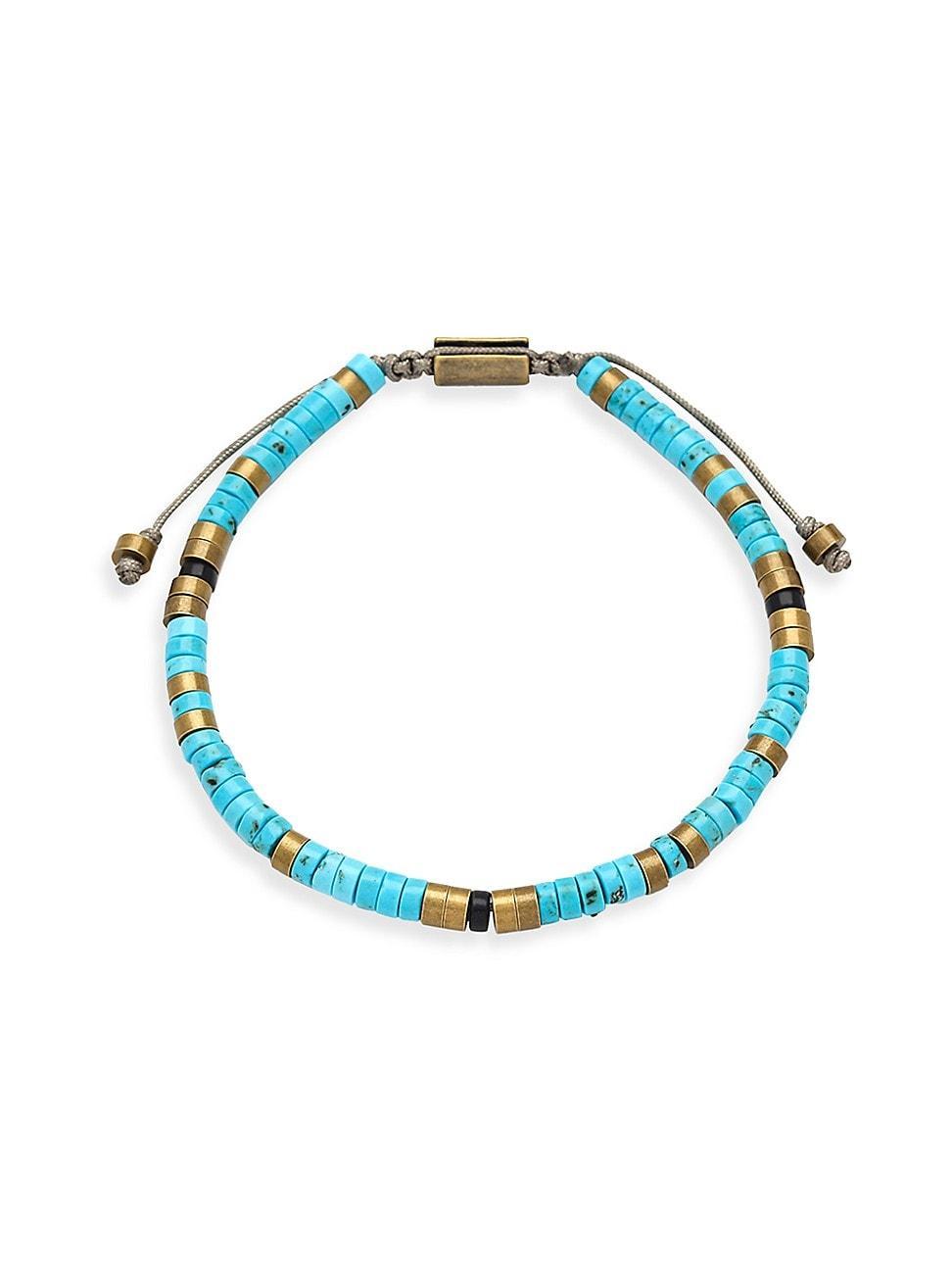 Mens Brass and Turquoise Beaded Pull Cord Bracelet Product Image