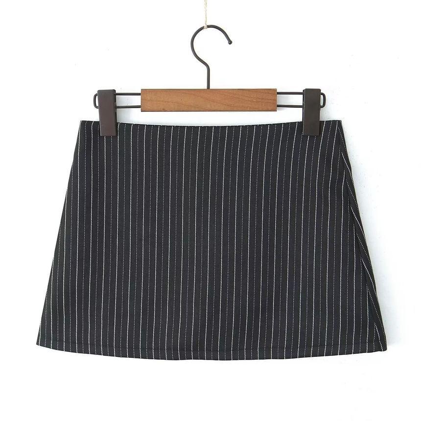 High Waist Striped Slit Mini Pencil Skirt Product Image