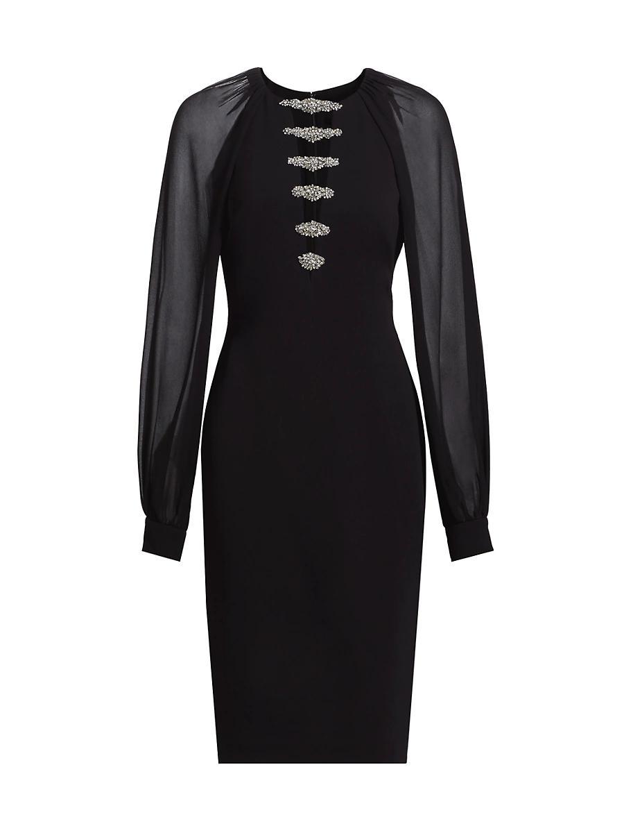 Womens Embellished Georgette Long-Sleeve Midi-Dress Product Image