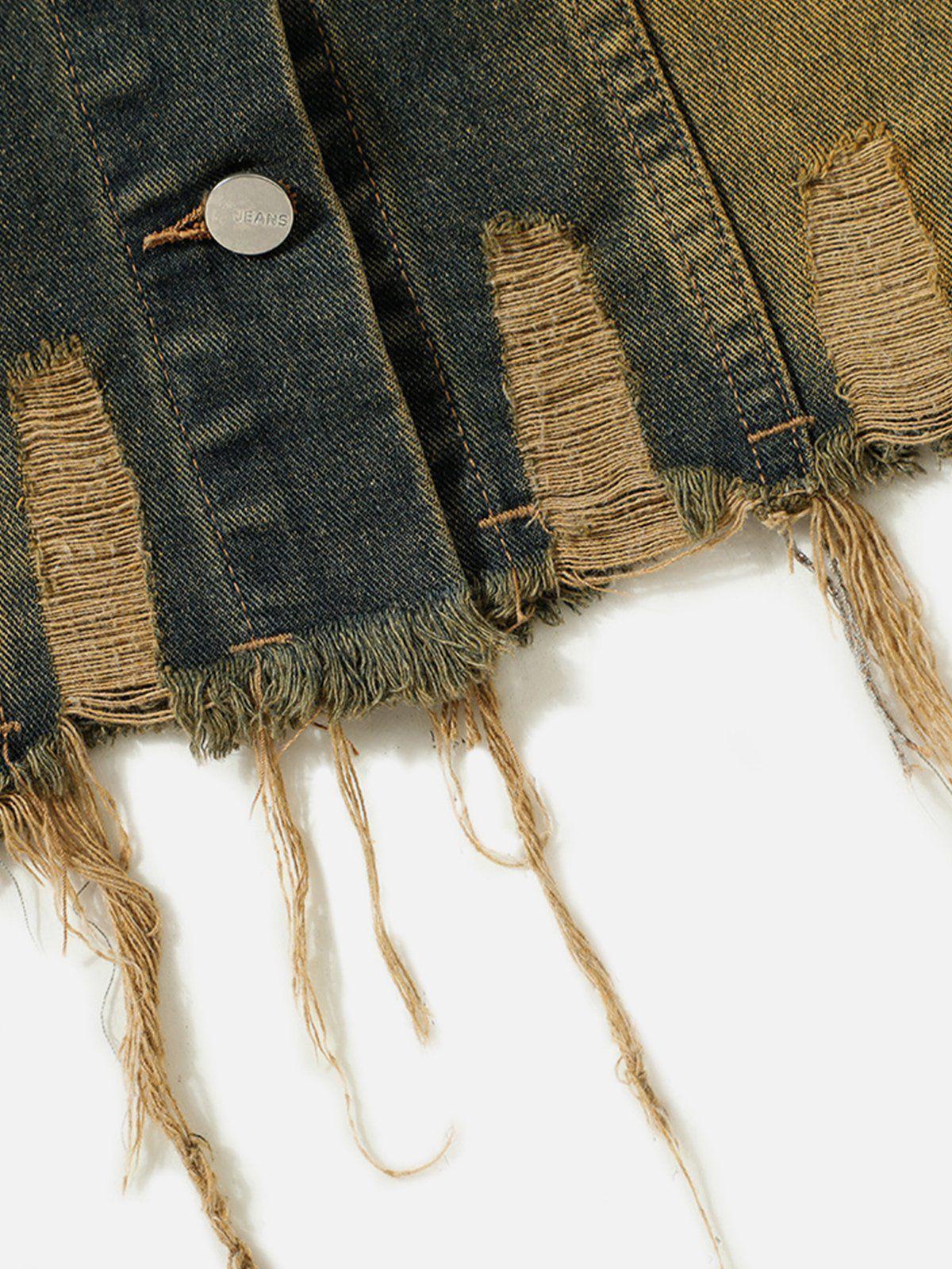 Aelfric Eden Distressed Fringe Washed Denim Vest Product Image