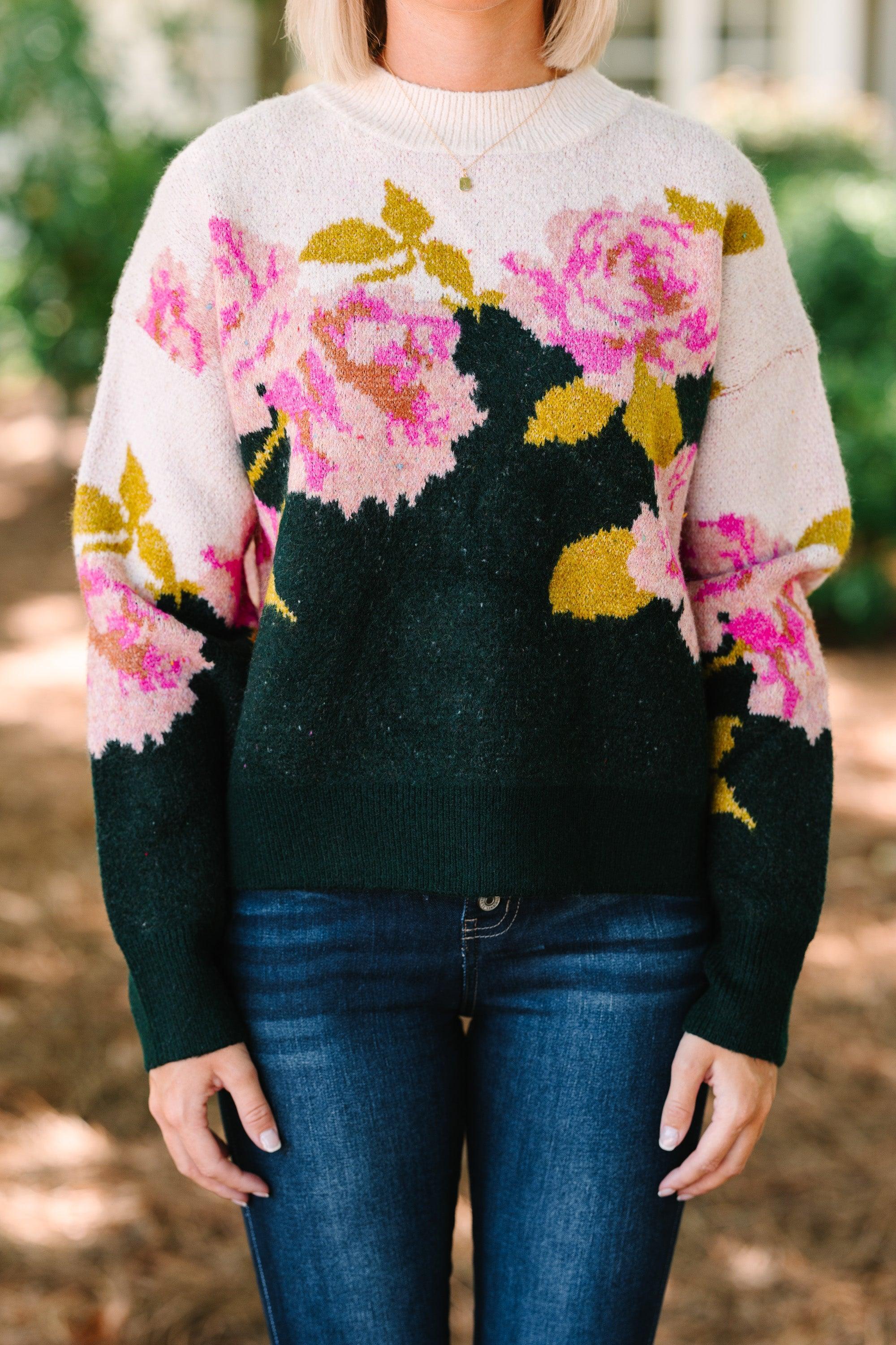 In This Case Hunter Green Floral Sweater Female Product Image