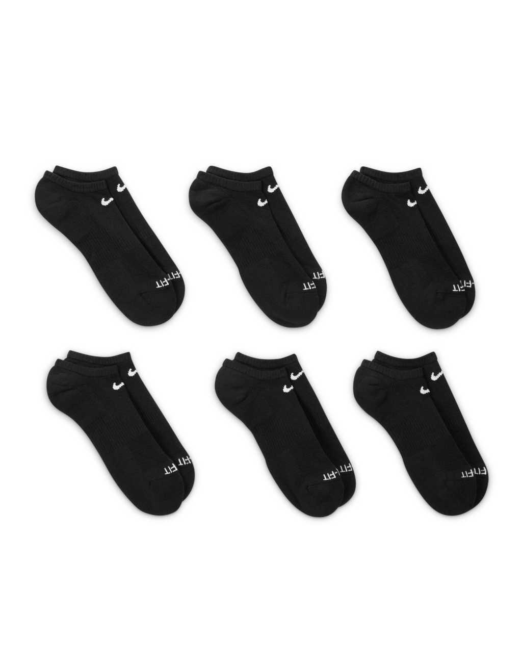 Nike Training Everyday Plus Cushioned 6-pack sneaker socks in black Product Image