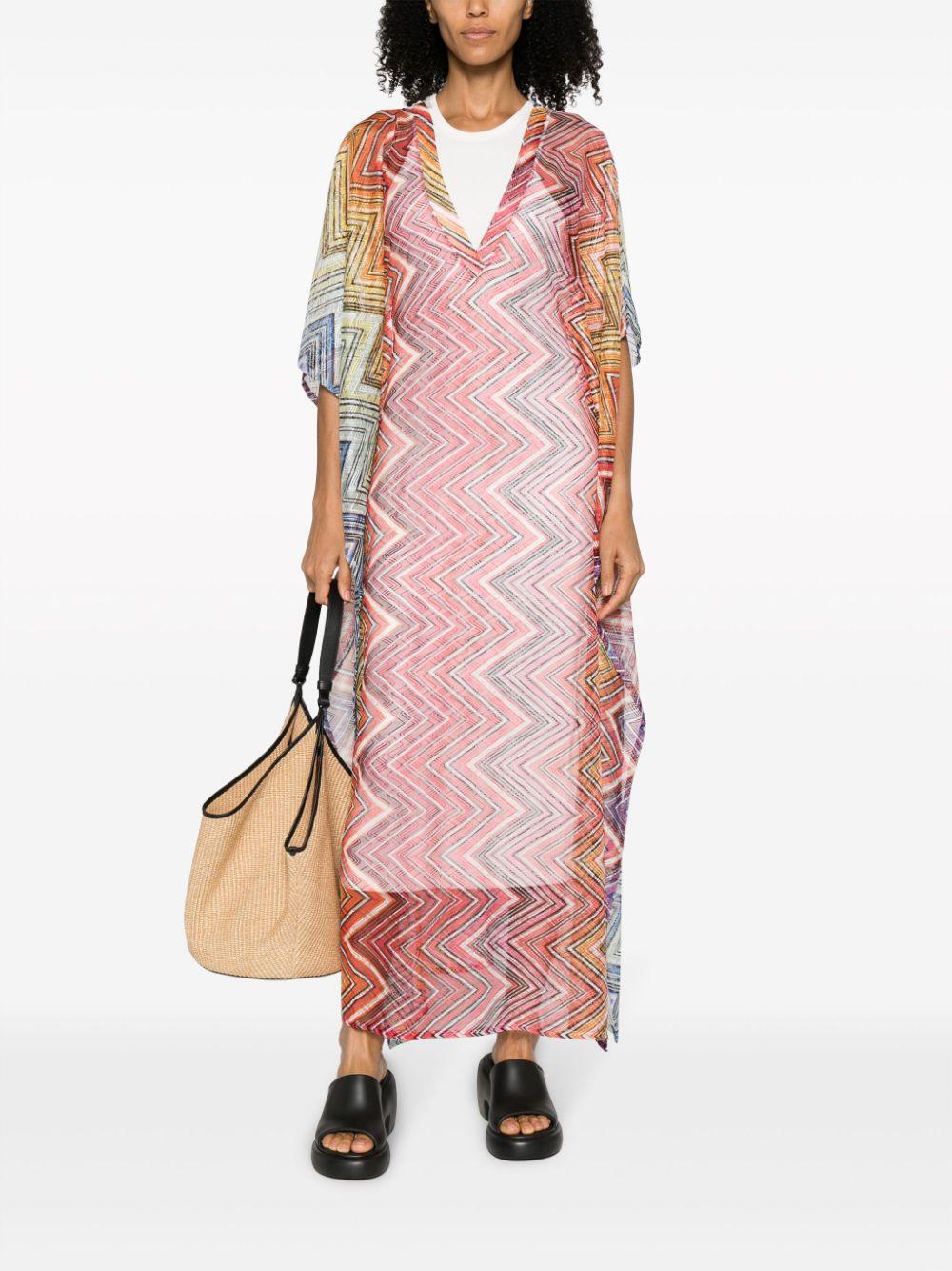 MISSONI Zigzag Semi-sheer Kaftan Dress In Pink Product Image