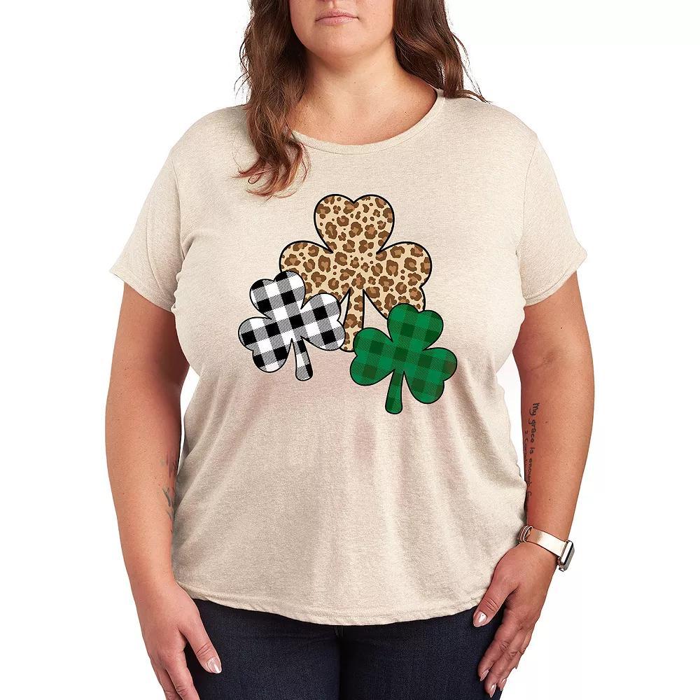 Plus Patterned Shamrocks Graphic Tee, Women's, Size: 1XL, Brown Product Image