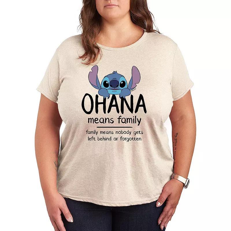 Disneys Lilo & Stitch Plus Ohana Graphic Tee, Womens Grey Gray Product Image