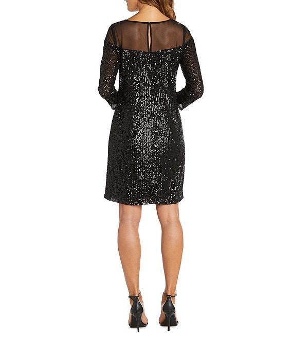 R & M Richards Allover Sequin Illusion Neck Sheath Dress Product Image