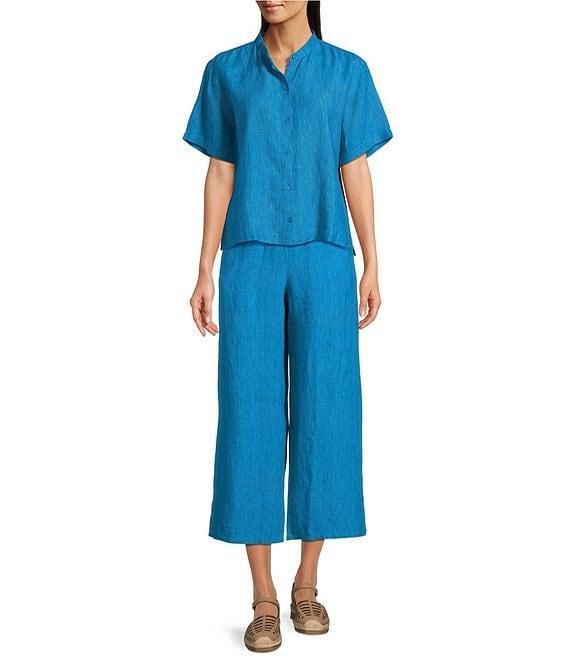 Eileen Fisher Washed Organic Linen Elastic Waist Wide Leg Cropped Pants Product Image