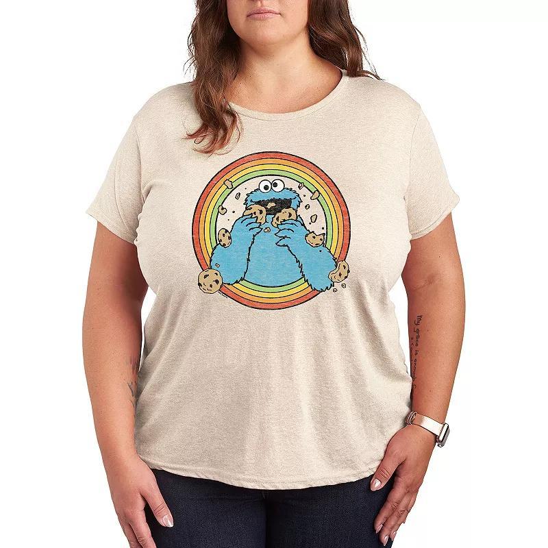 Plus Sesame Street Retro Cookie Graphic Tee, Womens Grey Gray Product Image