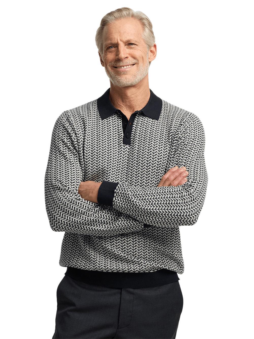 Cotton Three Button Polo - Black/ivory Product Image