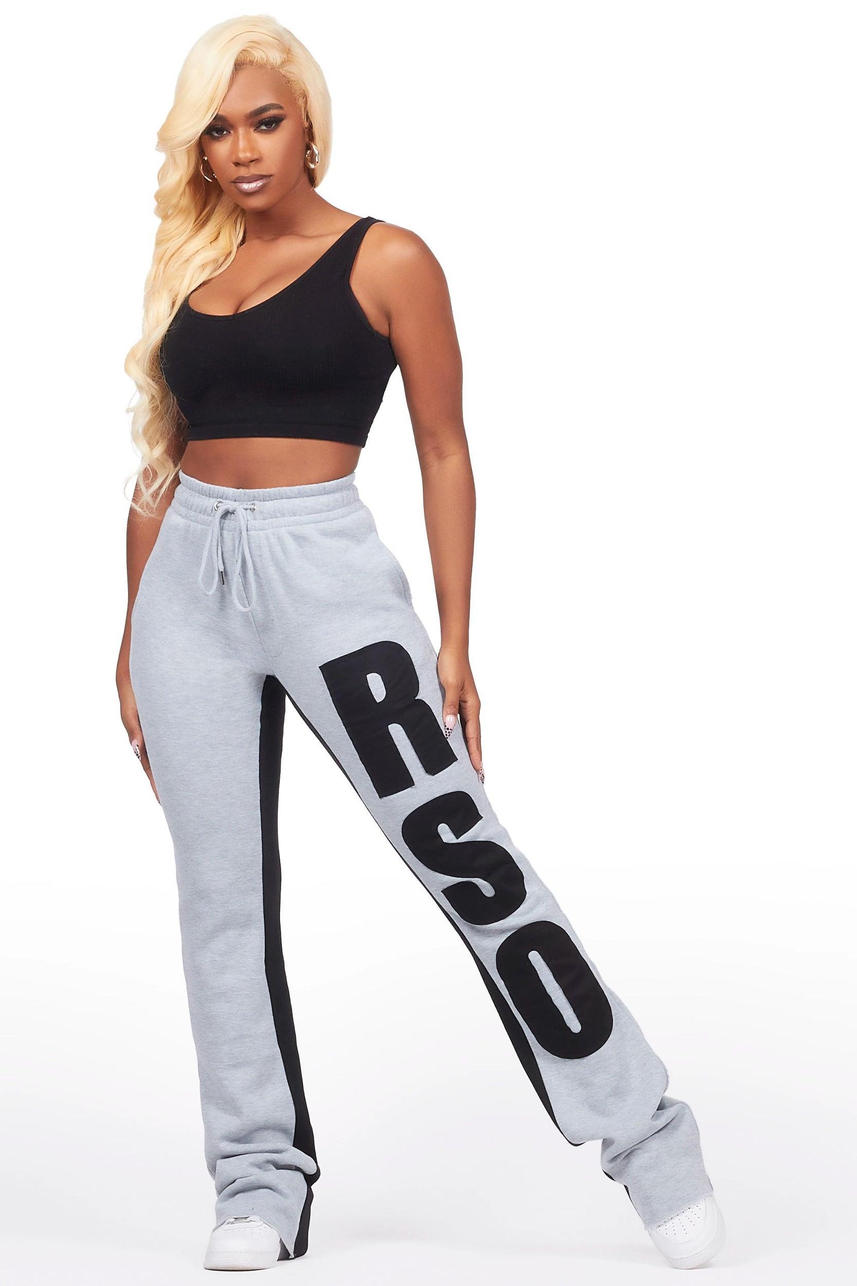 Juatica Heather Grey Baggy Stacked Track Pant Female Product Image