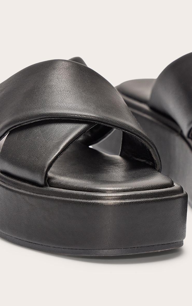 Black Pu Round Toe Cross Strap Flatform Sandals Product Image
