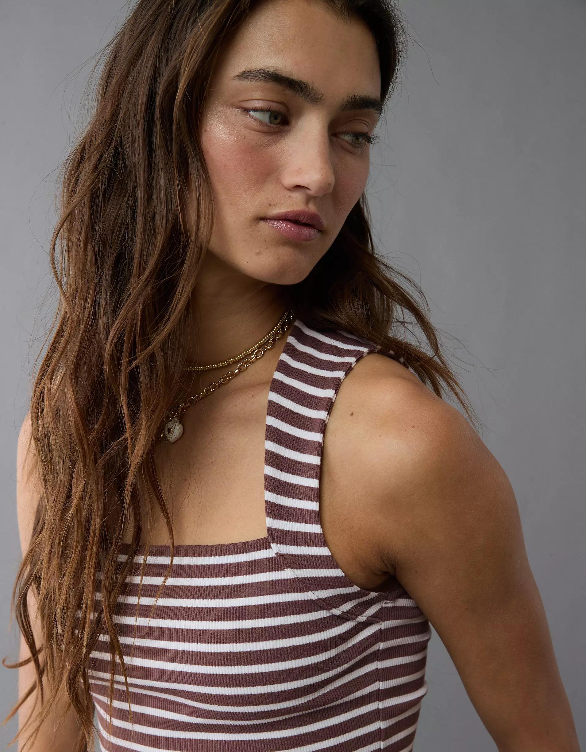 AE Sleeveless Square Neck Striped Top Product Image