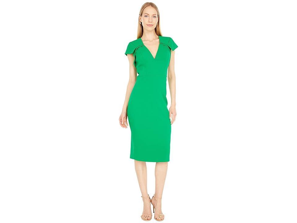 Badgley Mischka V-Neck Cap Sleeve Shift Dress (Palm Green) Women's Clothing Product Image