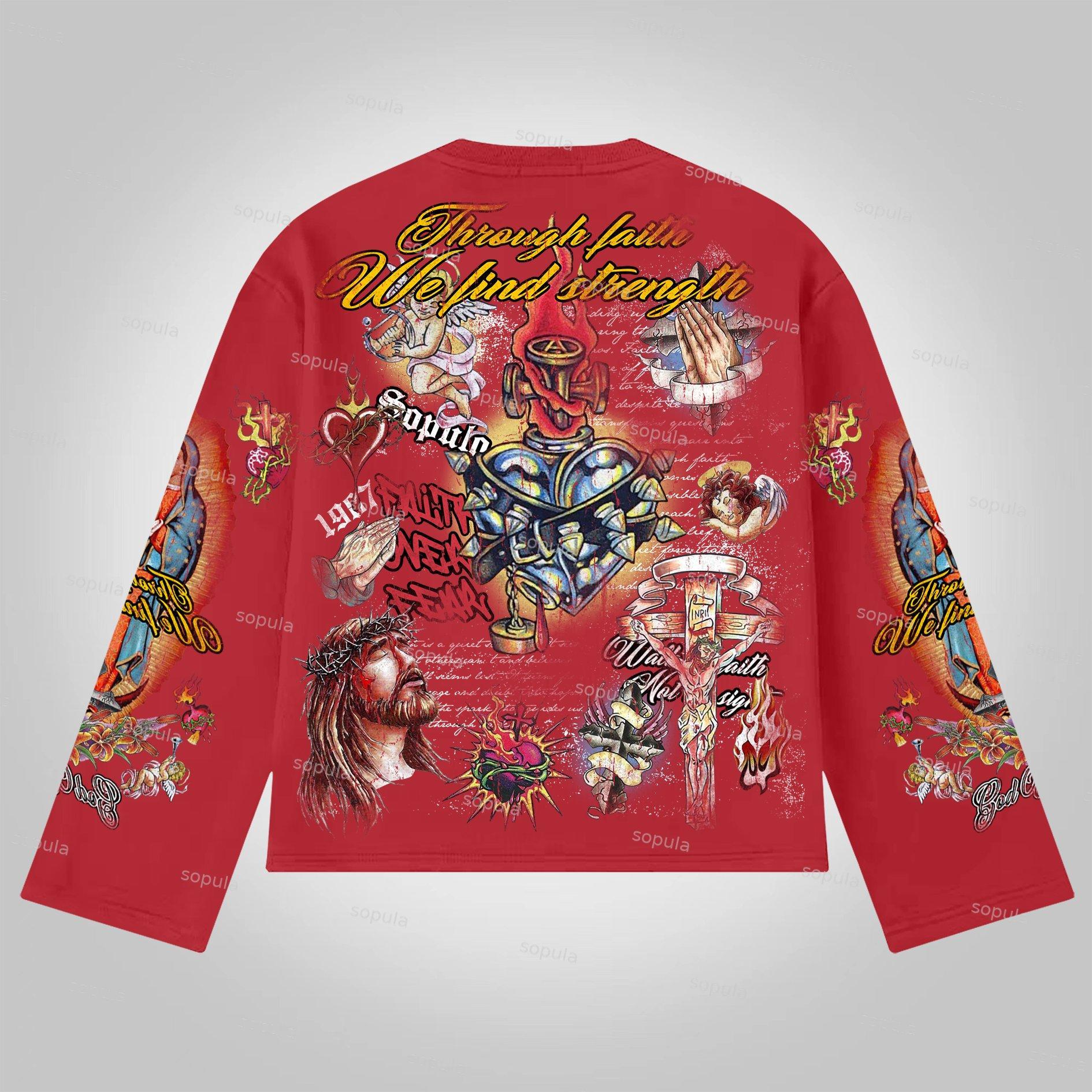 Sopula Faith In Jesus Collage Vintage Graphics Long Sleeve T-Shirt Product Image