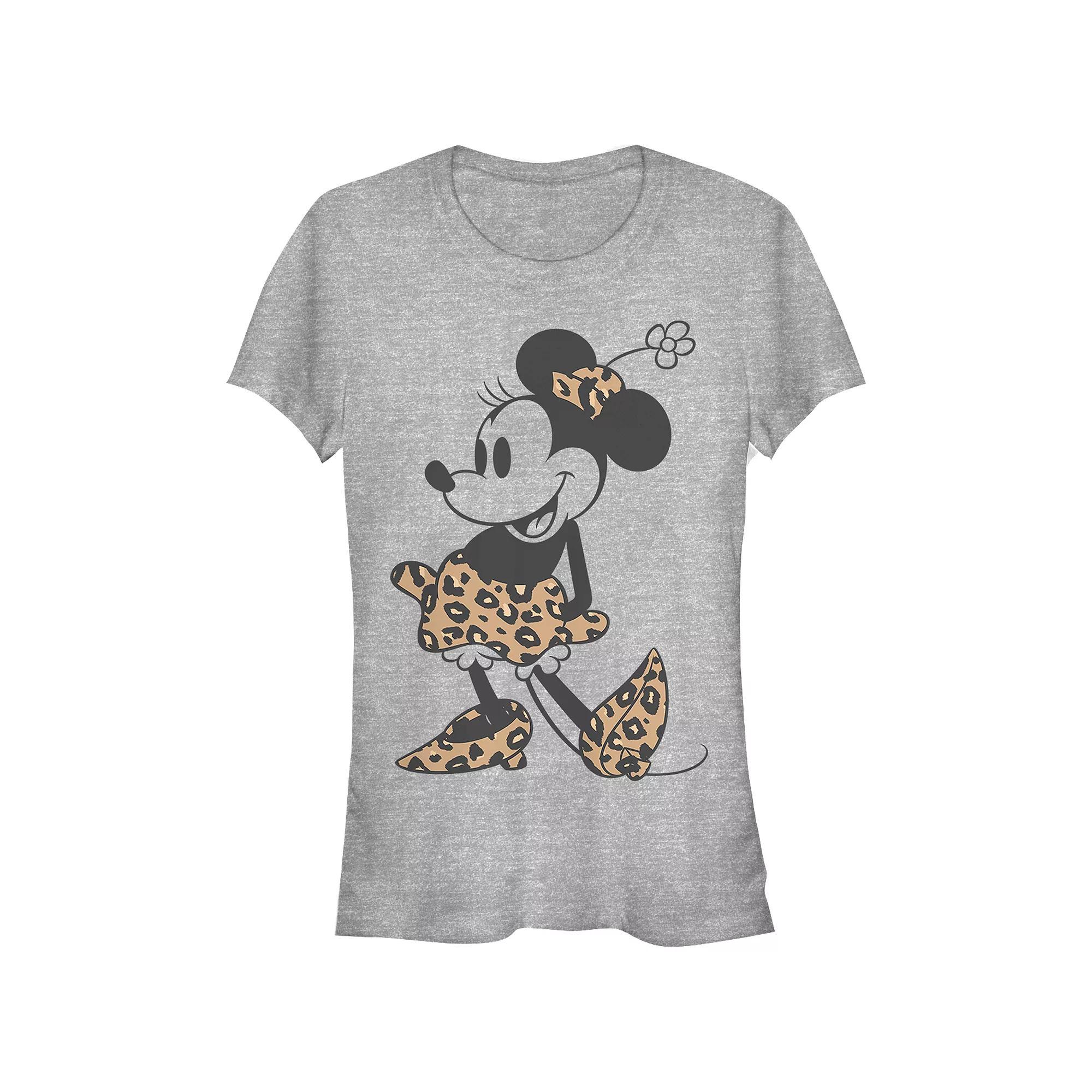 Disney's Minnie Mouse Juniors' Cheetah Print Outfit Fitted Graphic Tee, Girl's, Size: Large, Athletic Grey Product Image