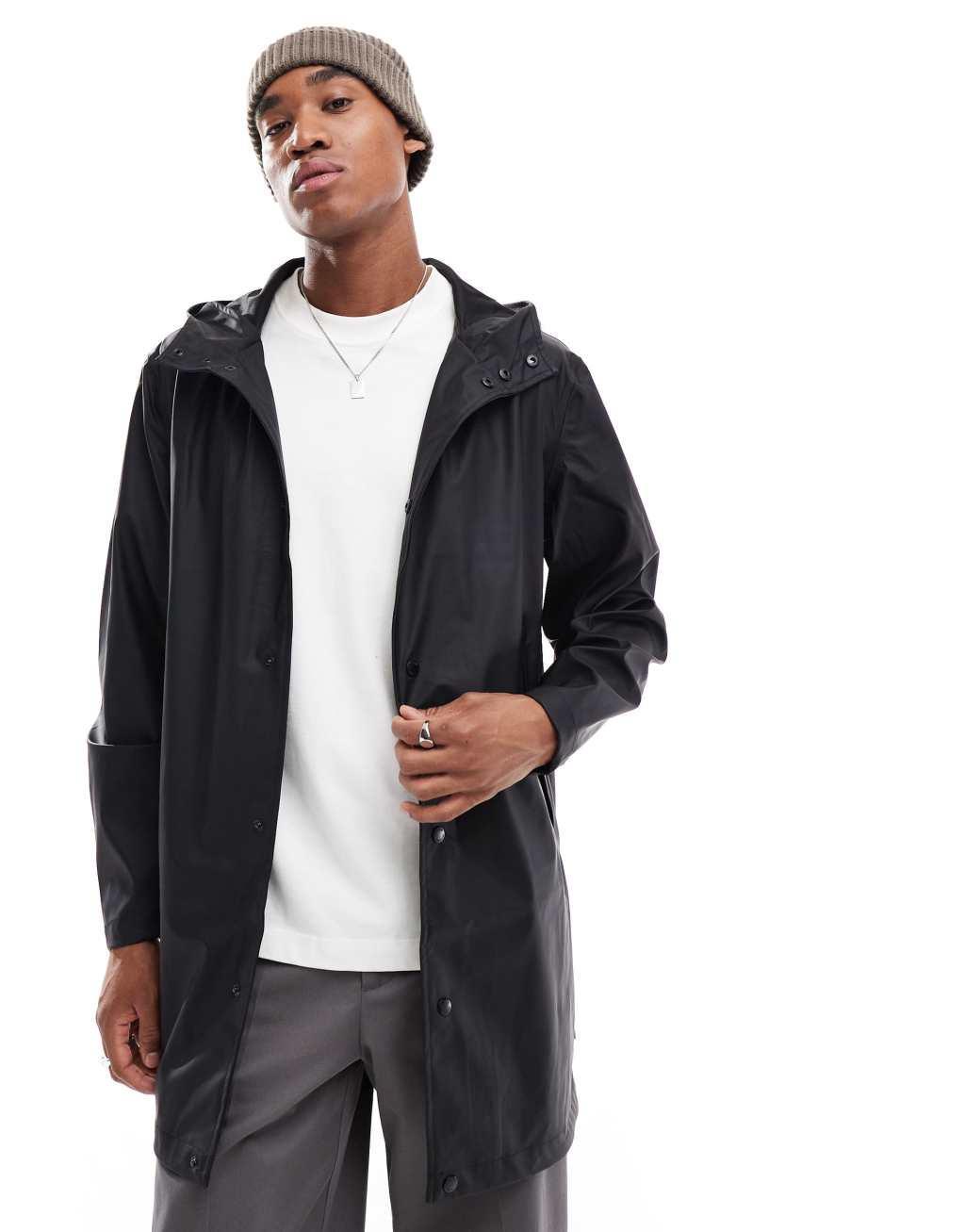 ONLY & SONS hooded rain jacket in black Product Image