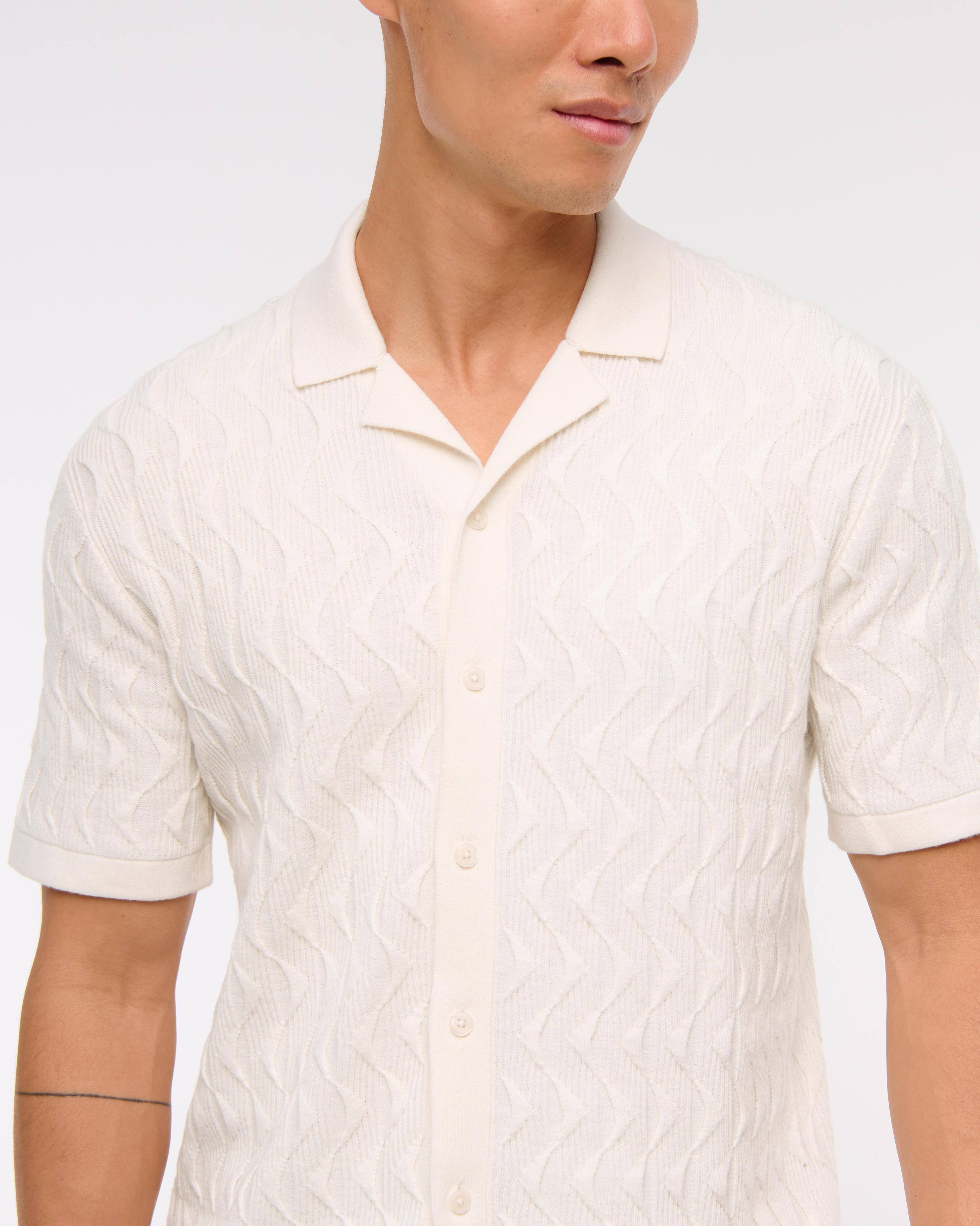 Geometric Stitch Button-Through Sweater Polo Product Image