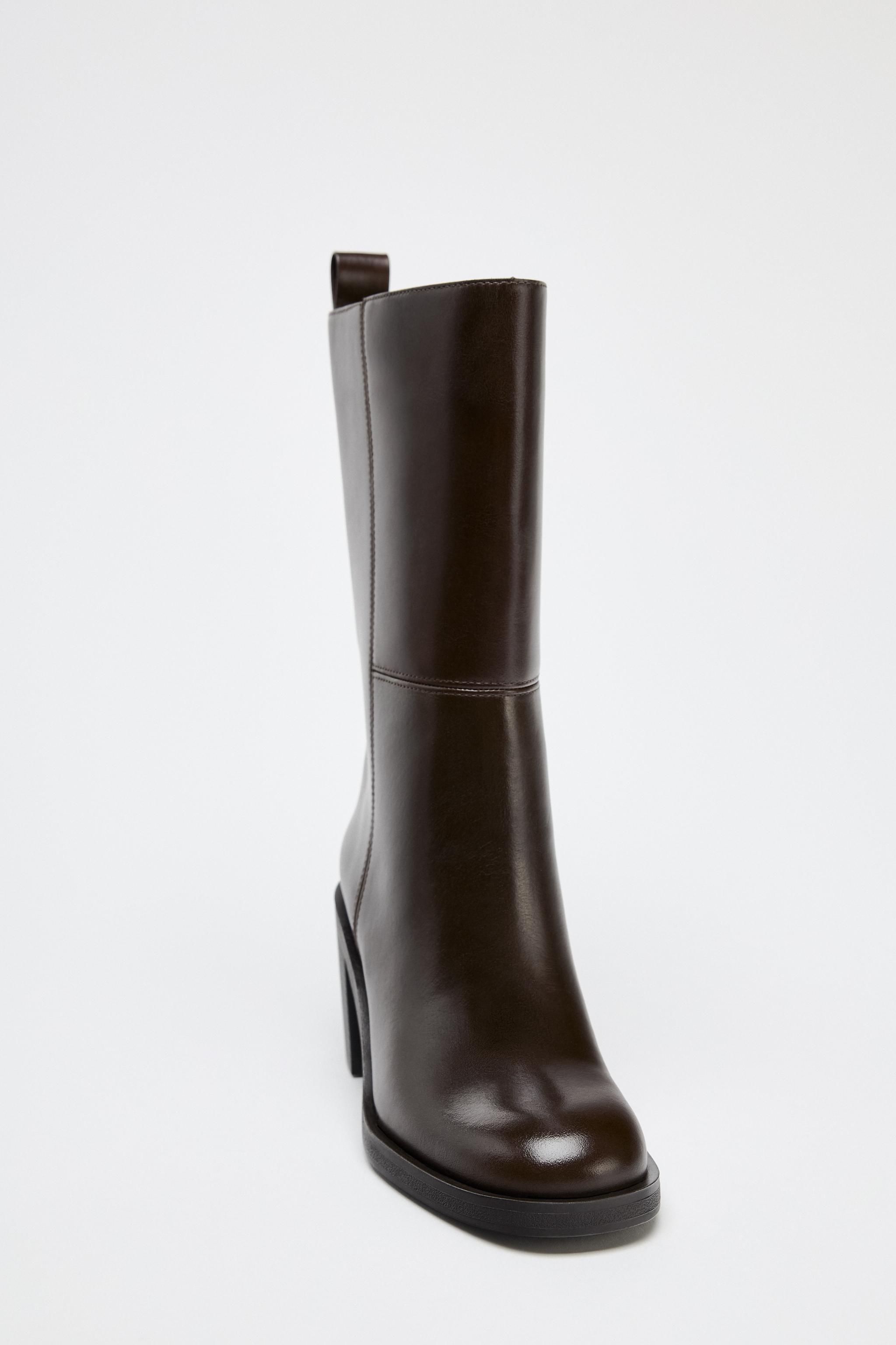 PULL-ON HEELED LEATHER BOOTS Product Image