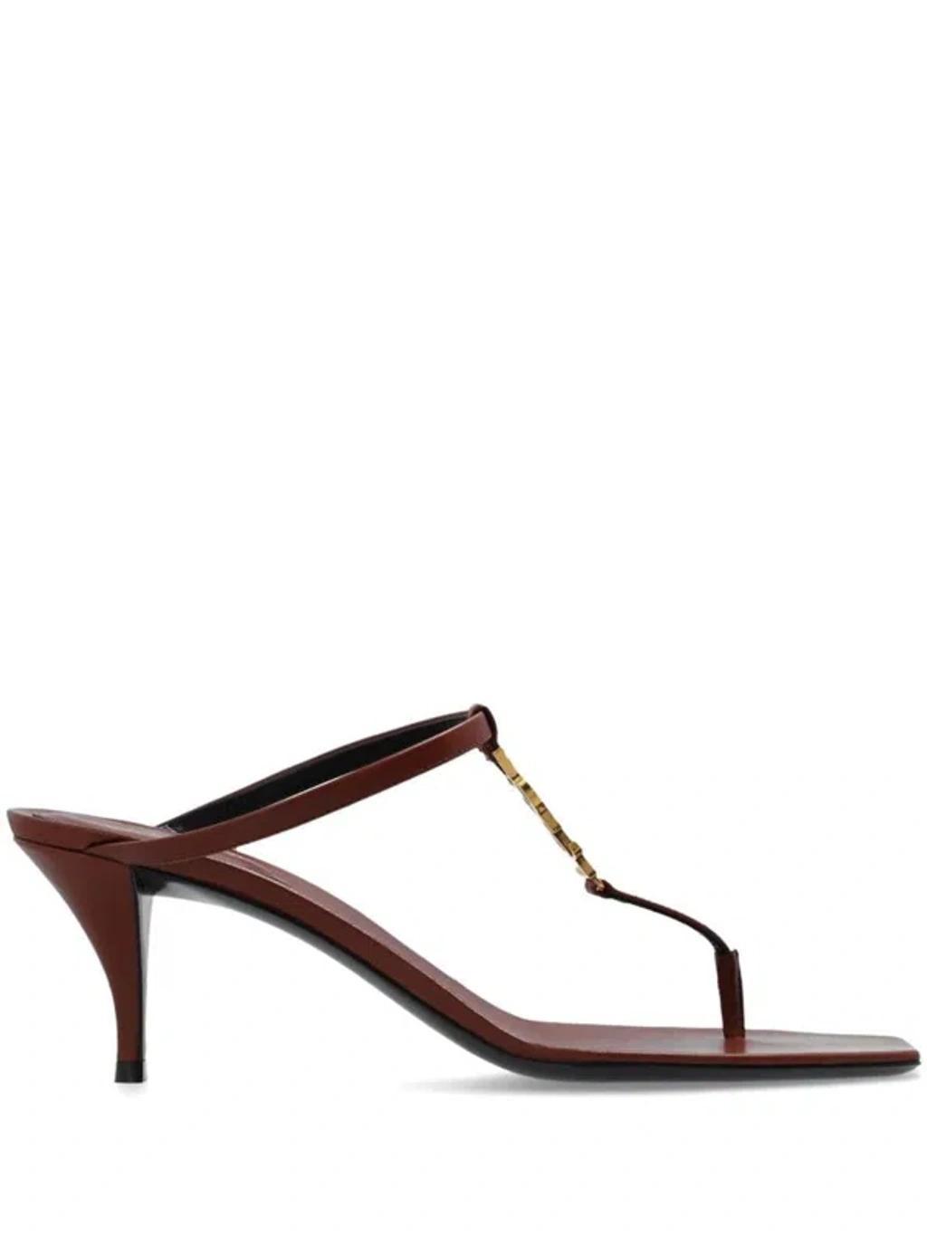 Cassandra Leather Ysl Thong Mule Sandals In Brown Product Image