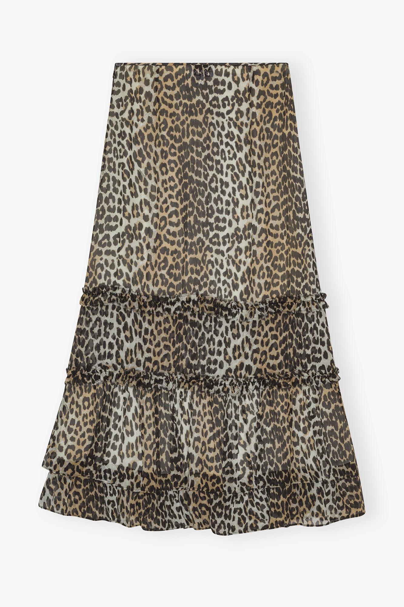 Leopard Print Long Chiffon Ruffle Skirt Product Image