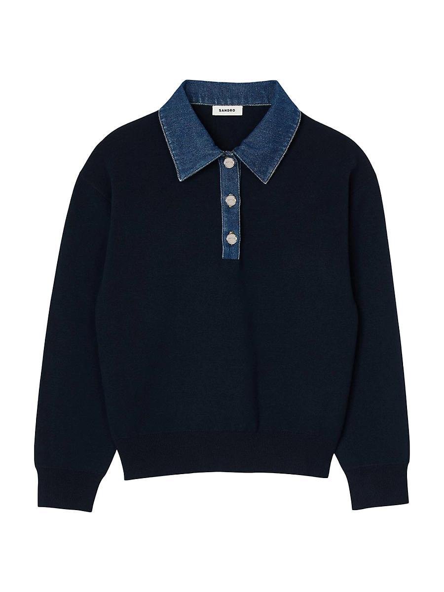 Womens Sweater with Denim Collar Product Image