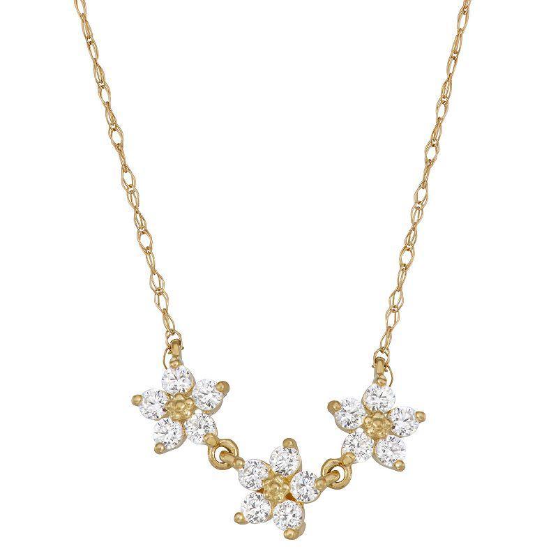 Cubic Zirconia Linked Flower Pendant Necklace in 10k Gold Product Image