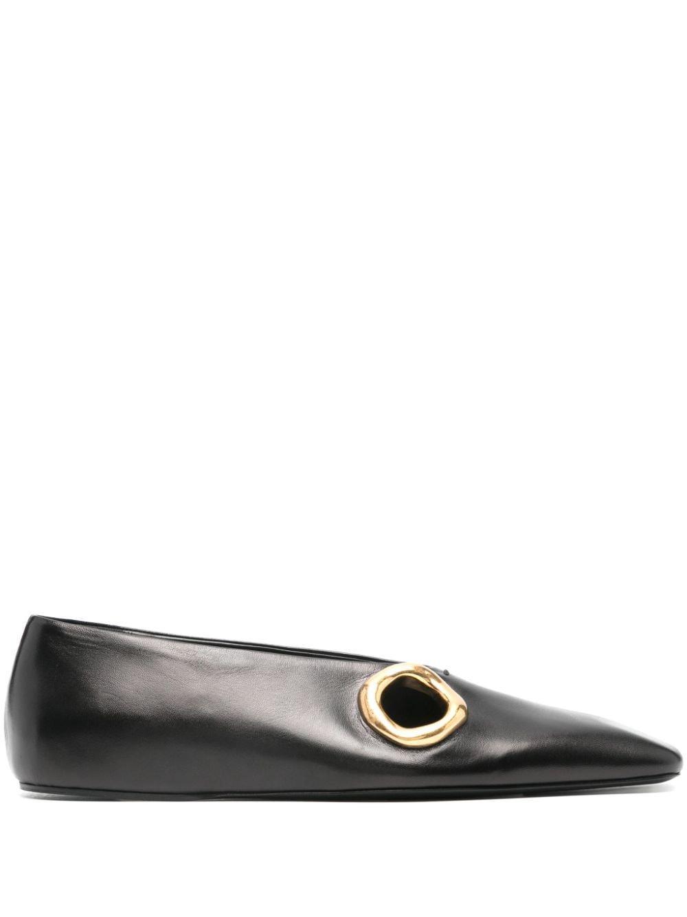 Leather Metal-cutout Ballerina Flats In Black Product Image