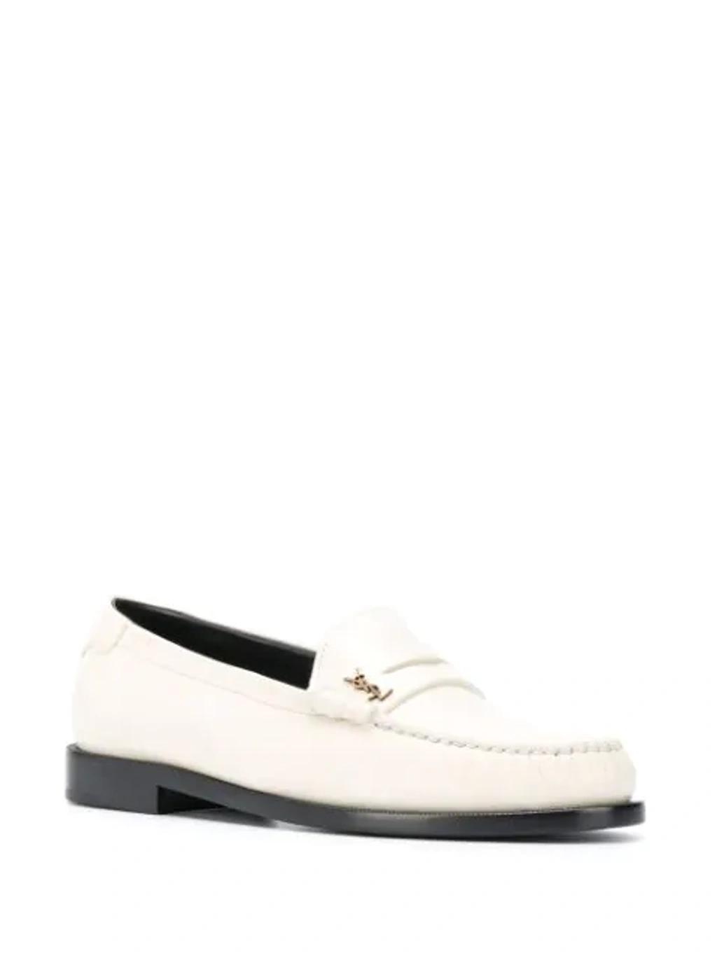 SAINT LAURENT Monogram-plaque Slip-on Loafers In Pearl Product Image