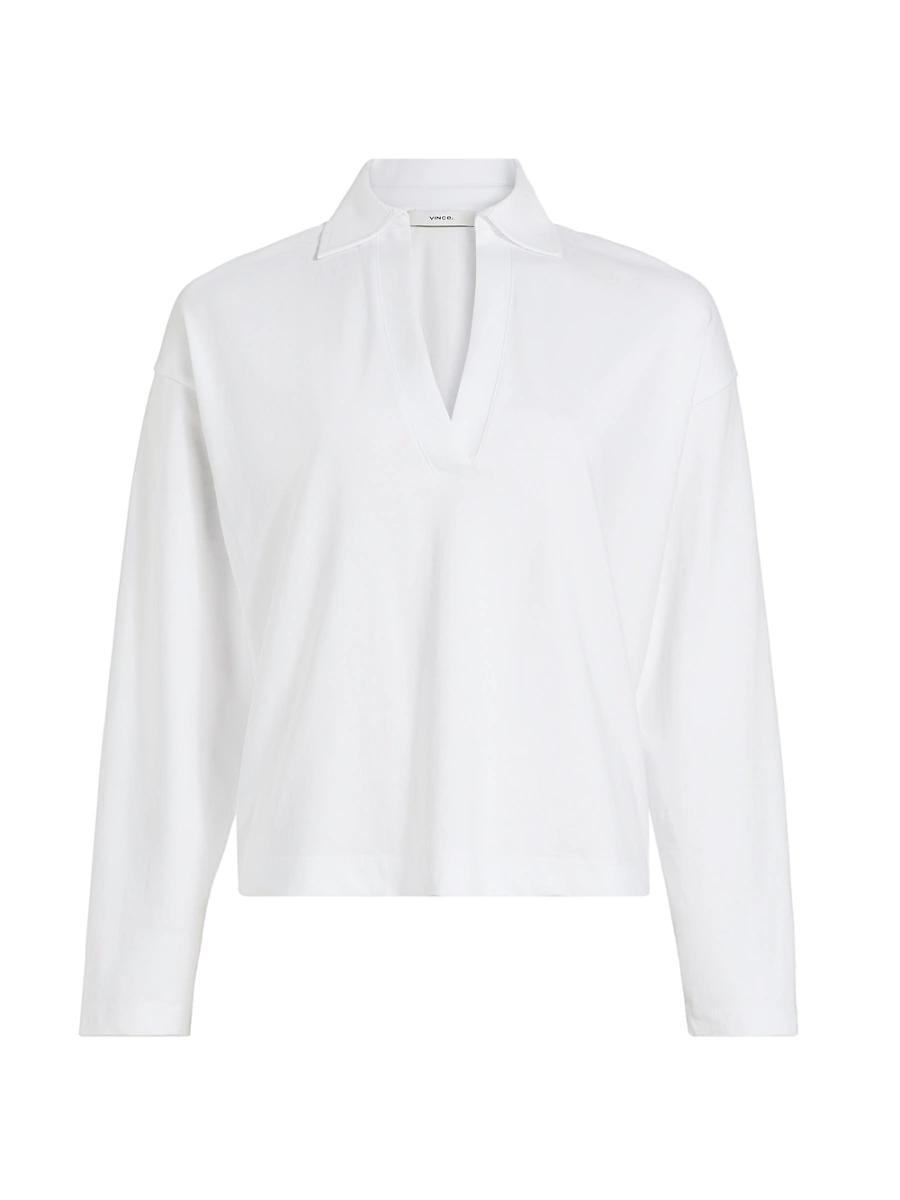 Womens Easy Pima Cotton Long-Sleeve Polo Shirt Vince Product Image