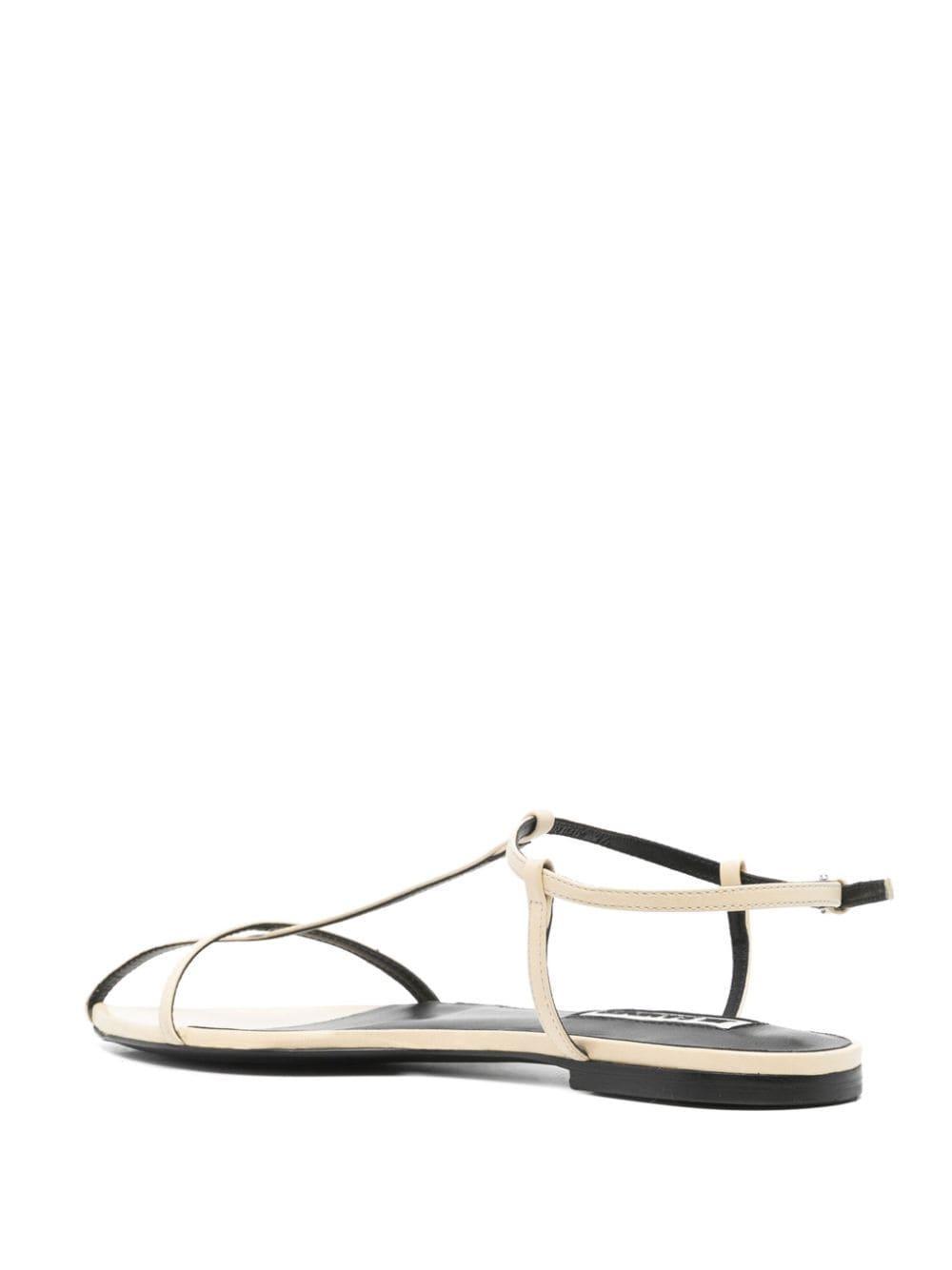 Flat Leather Sandals In Beige Product Image