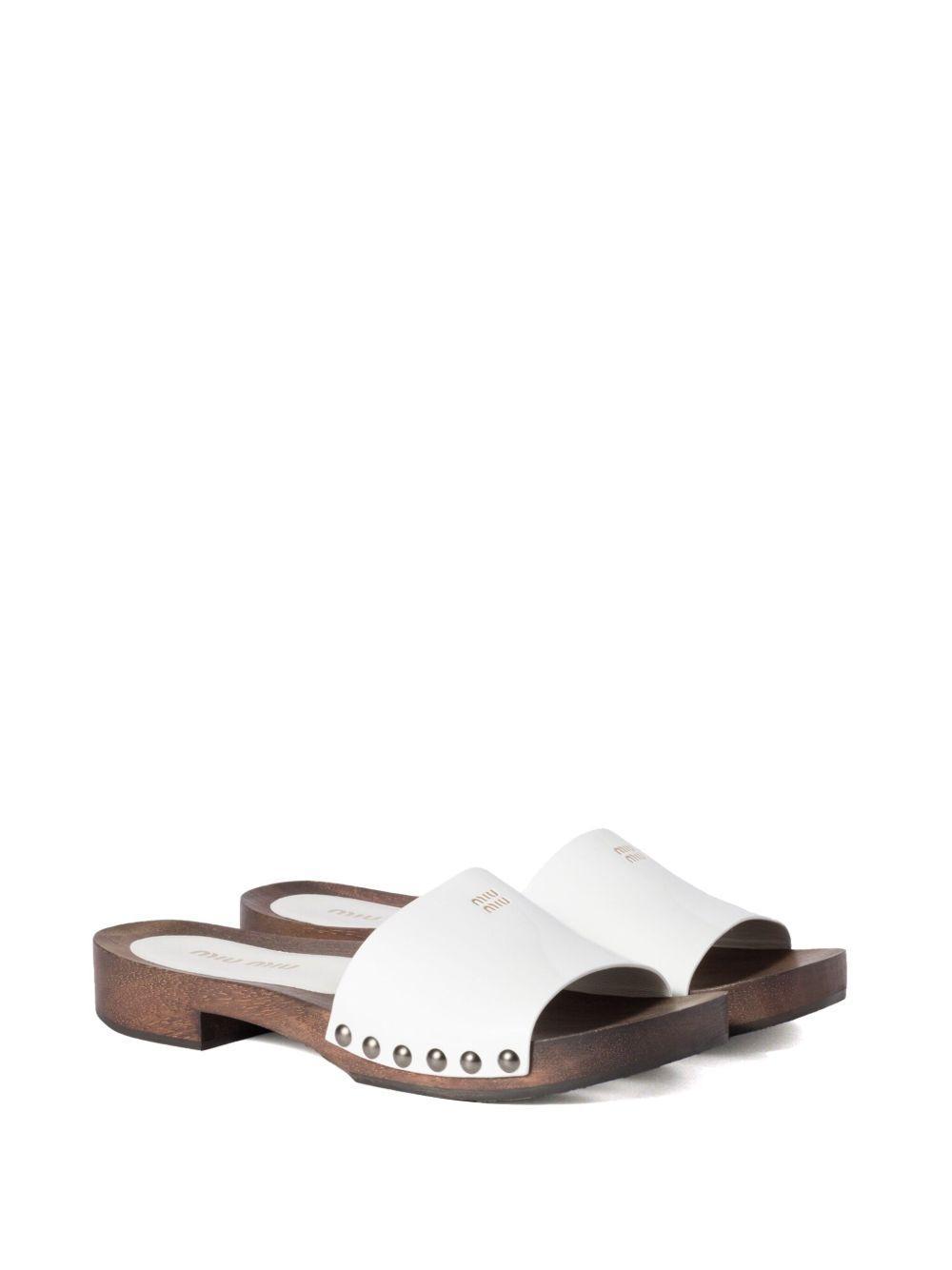 MIU MIU Wood Sole Flat Sandals With Studded Side In White Product Image