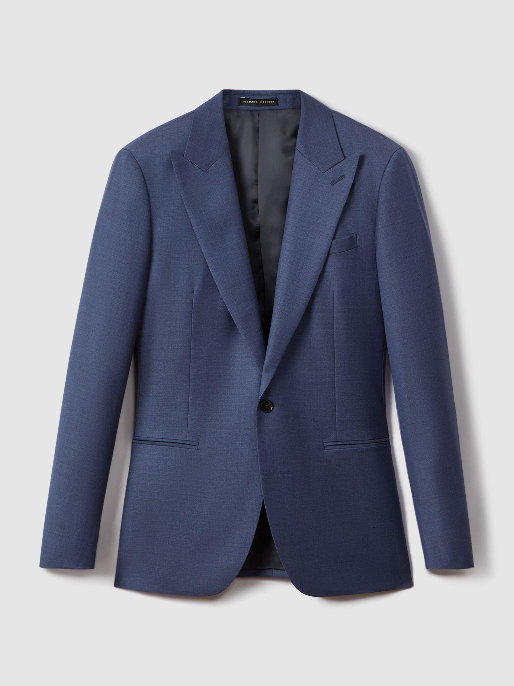 Slim Fit Wool Single Breasted Blazer in Bright Blue Product Image