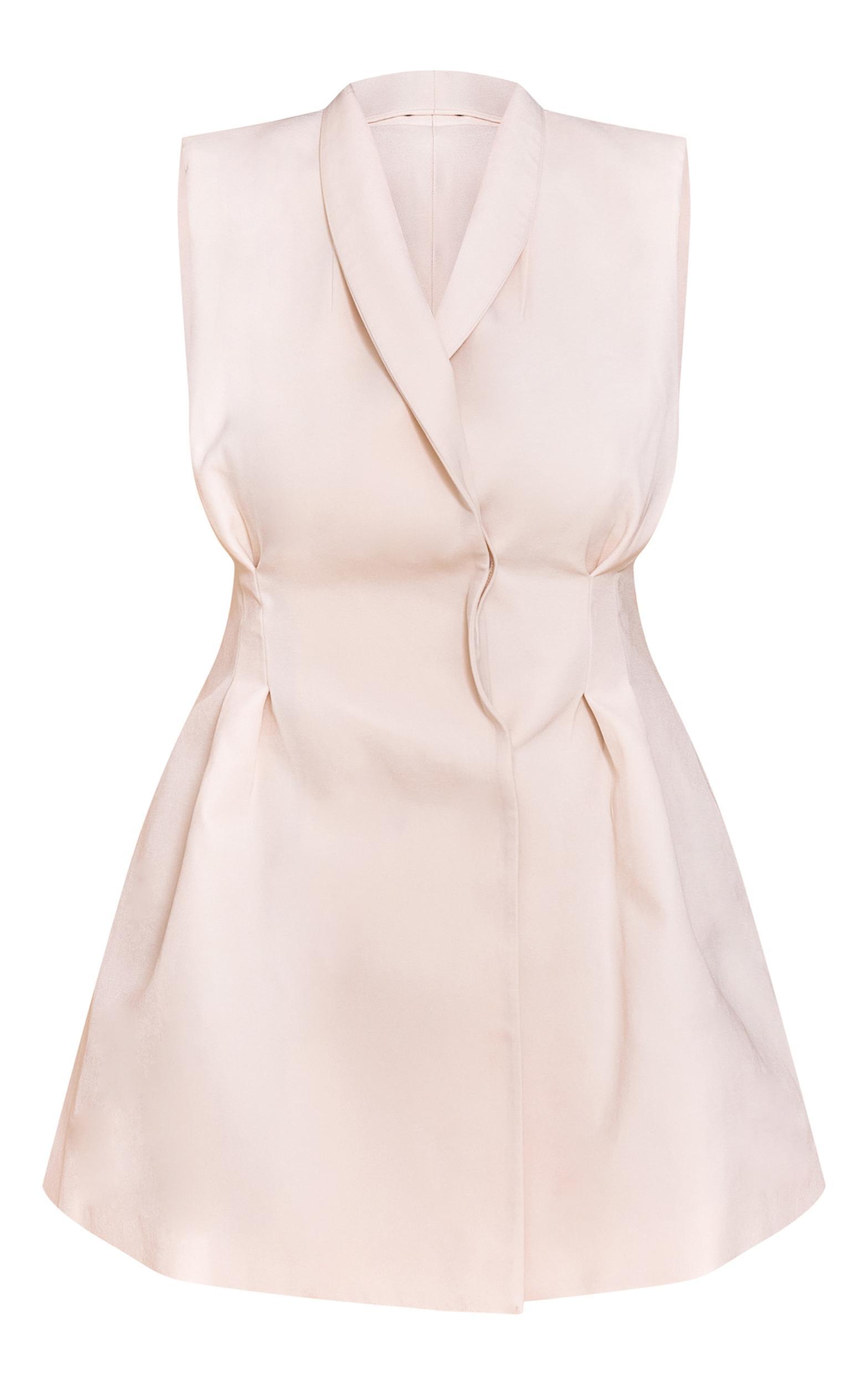 Shape Cream Cross Over Cinched Waist Sleevless Blazer Dress Product Image