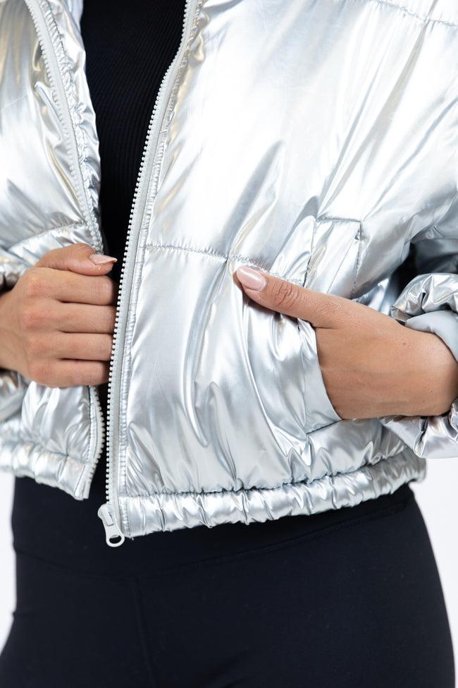 Keep Me Warm Silver Chrome Puffer Jacket SALE Product Image