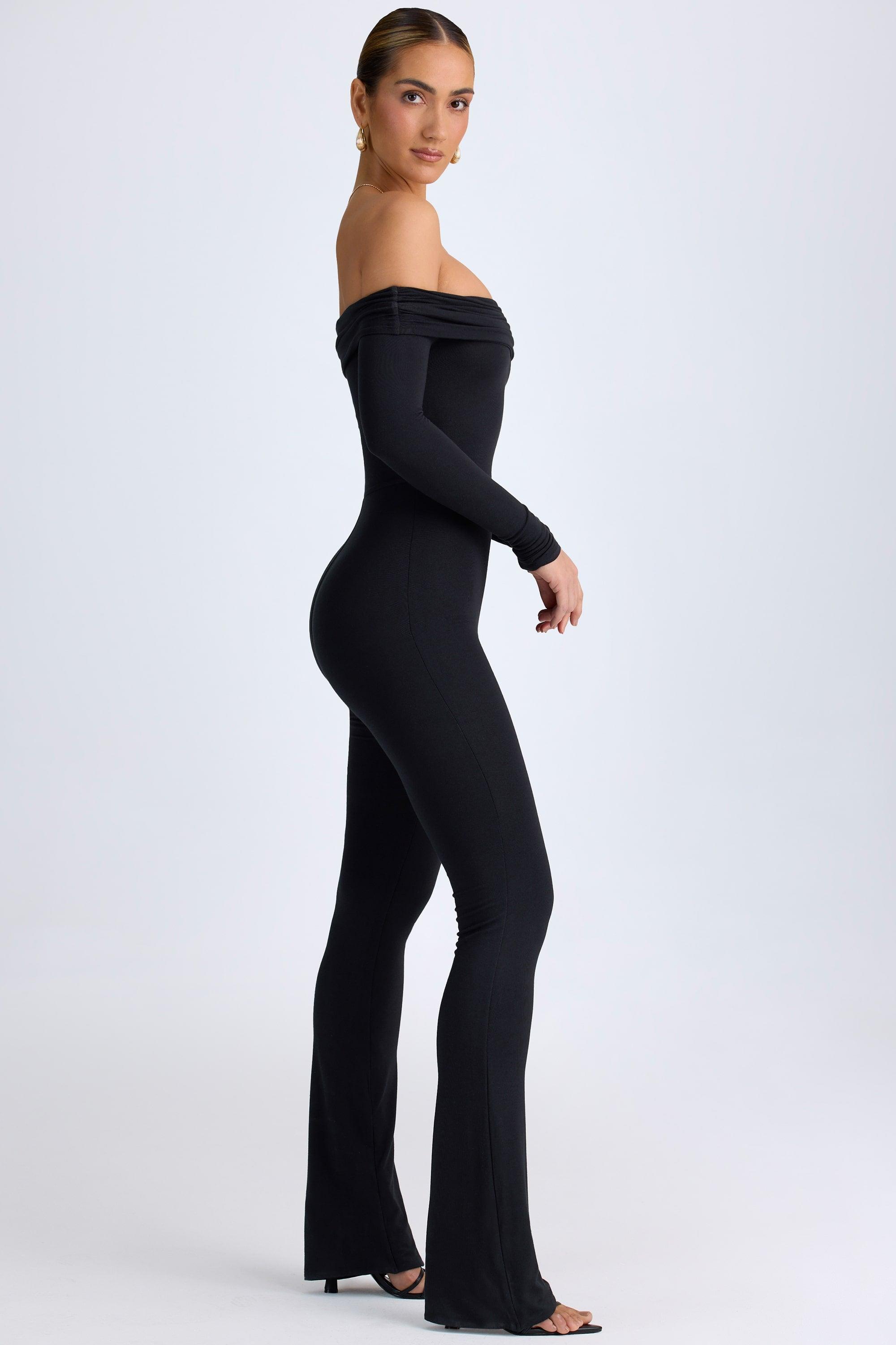 Tall Modal Off-Shoulder Ruched Jumpsuit in Black Product Image