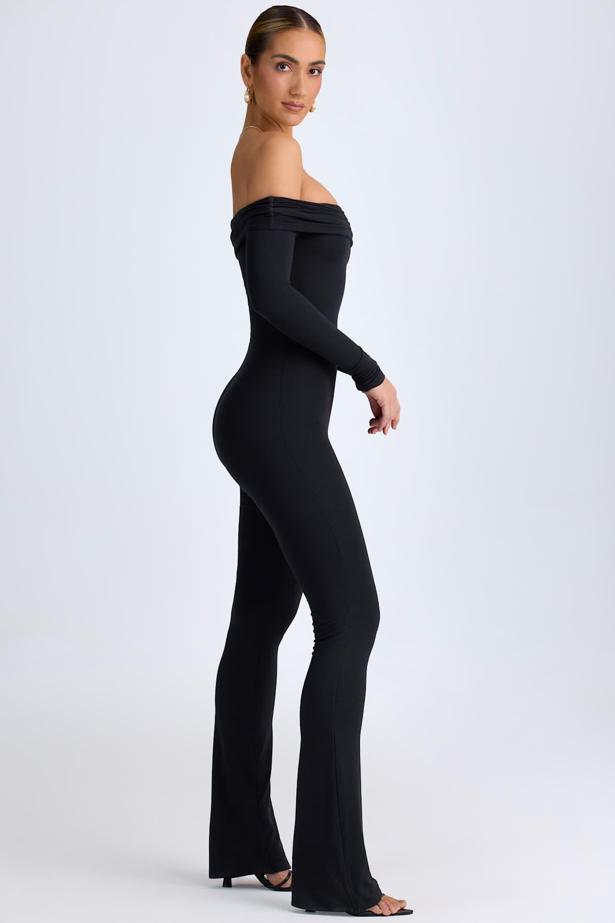 Modal Off-Shoulder Ruched Jumpsuit in Black Product Image