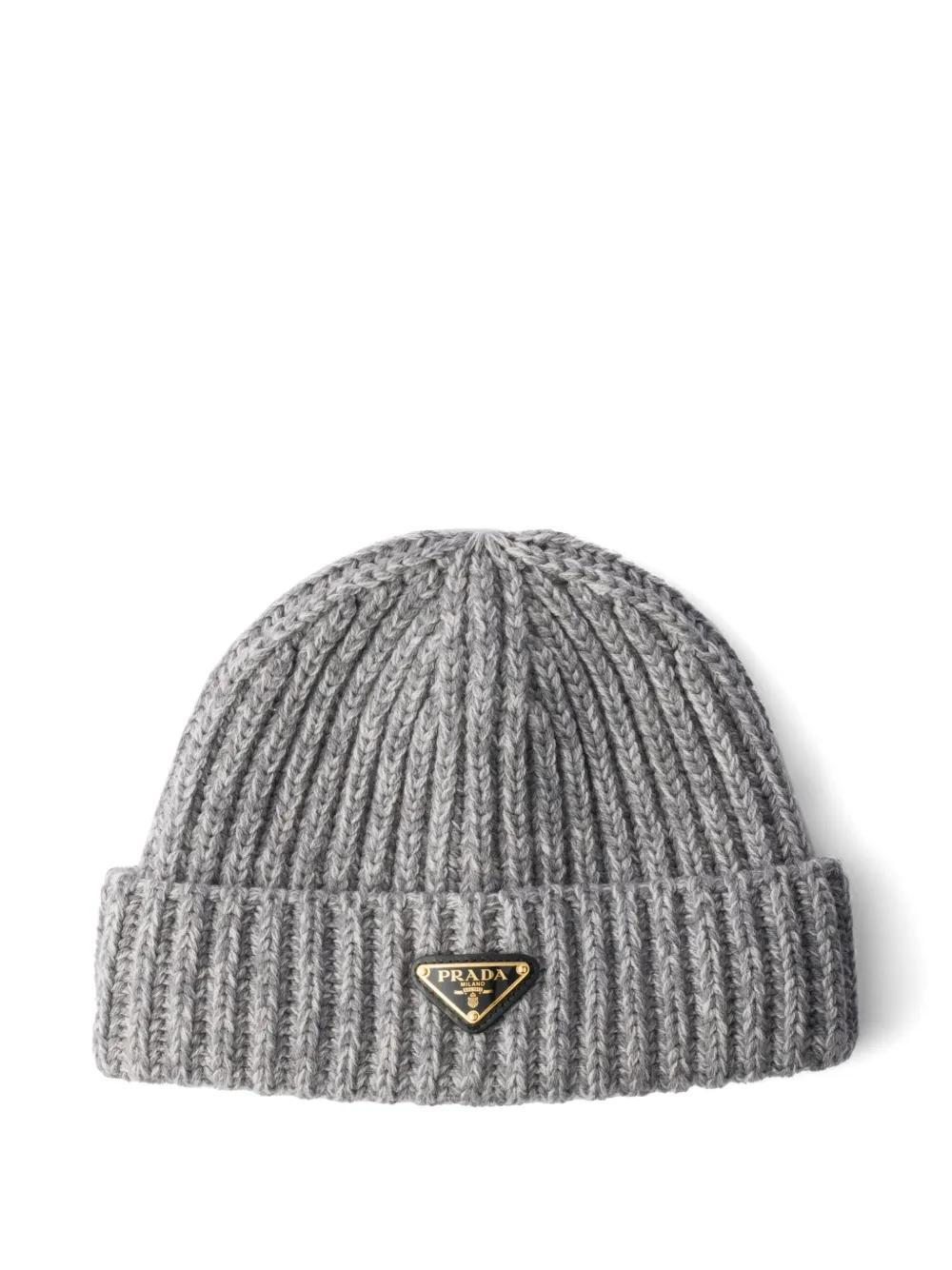 PRADA Enamel-triangle Logo Beanie In Grey Product Image