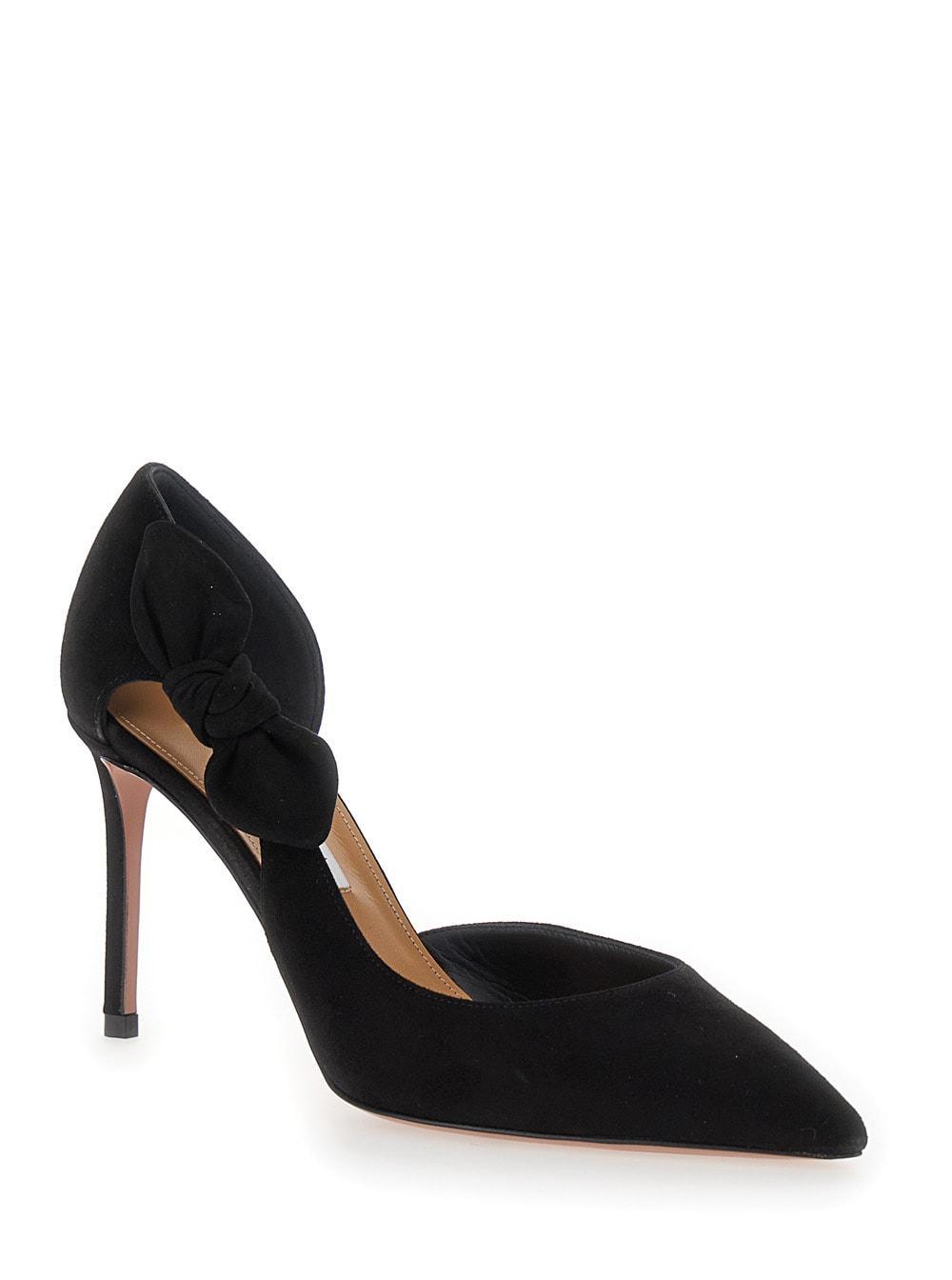 Black Pumps With Bow Detail In Suede Woman Product Image