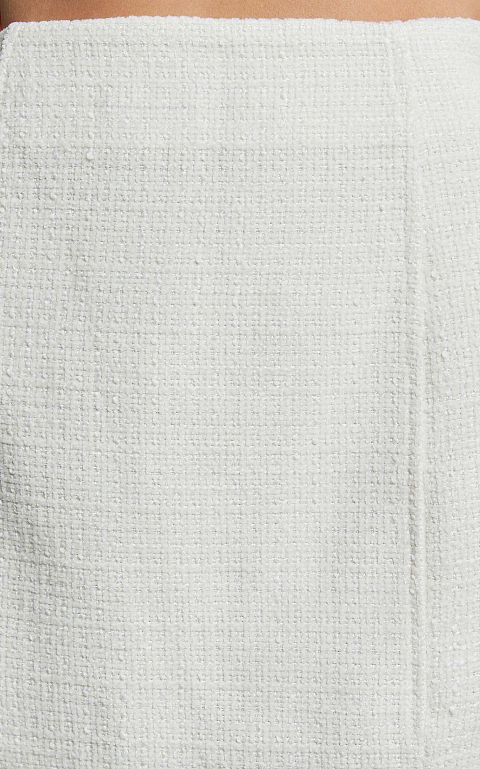 Iggy Mini Skirt - High Waist Split Boucle Skirt in Cream Product Image