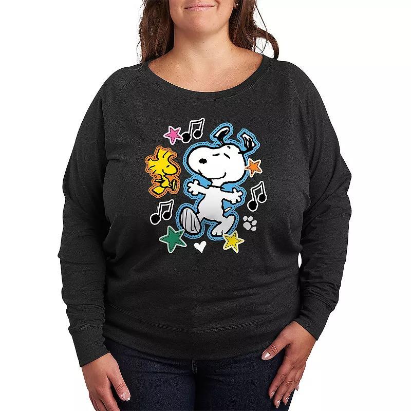 Plus Size Peanuts Snoopy Joy French Terry Long Sleeve Tee, Women's, Size: 3XL, Grey Green Product Image