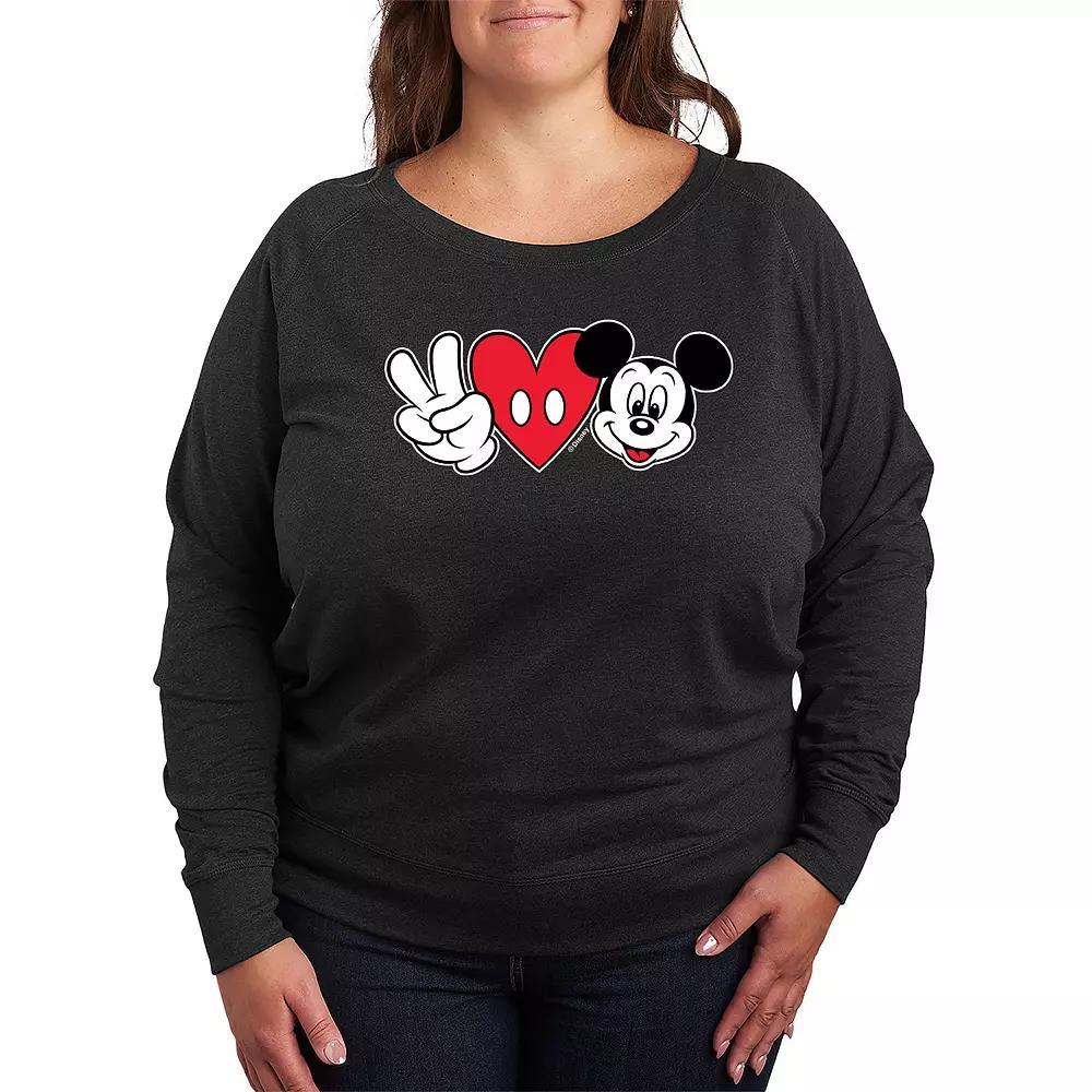 Disney's Mickey Mouse Plus Size Peace Love French Terry Long Sleeve Tee, Women's, Size: 3XL, Heather Grey Product Image