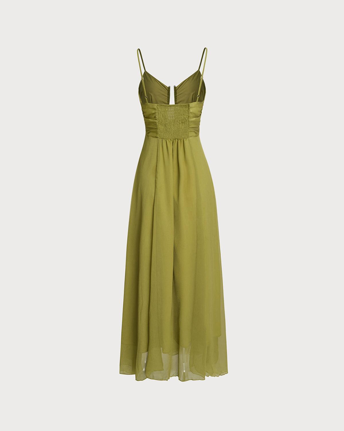 Green Flowy Slip Maxi Dress Product Image