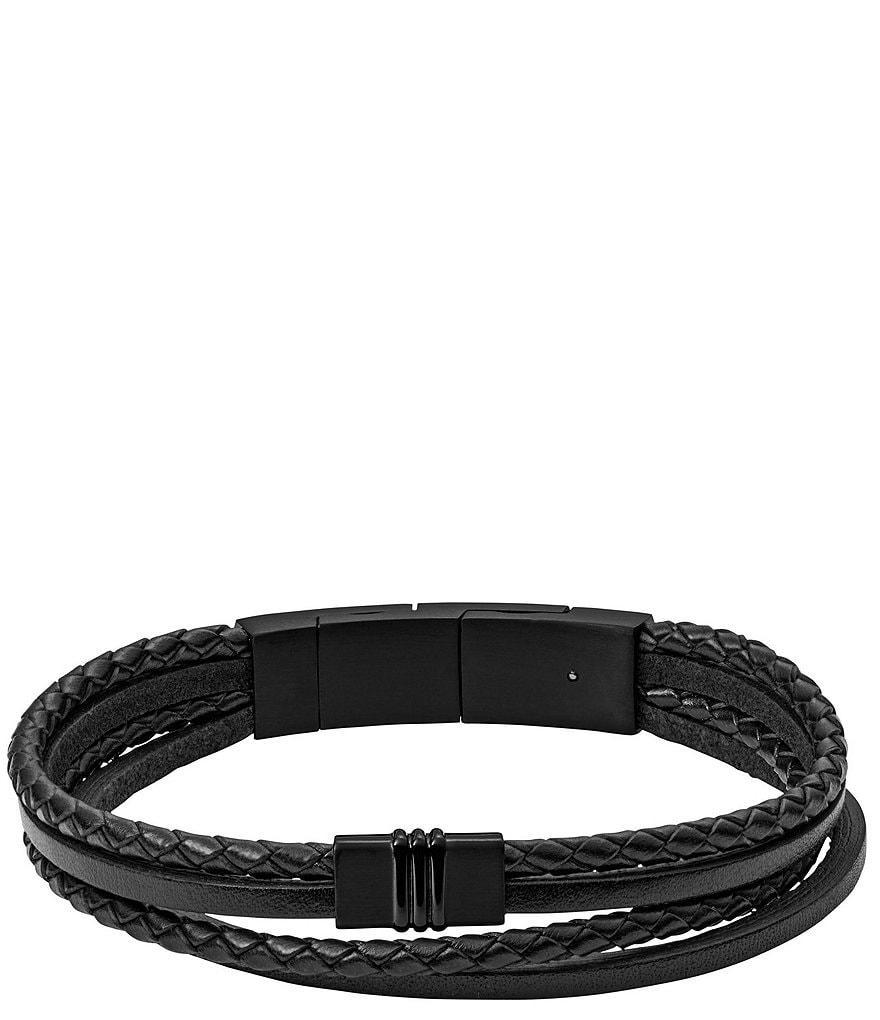 Fossil Men's Multi-Strand Black Leather Bracelet Product Image