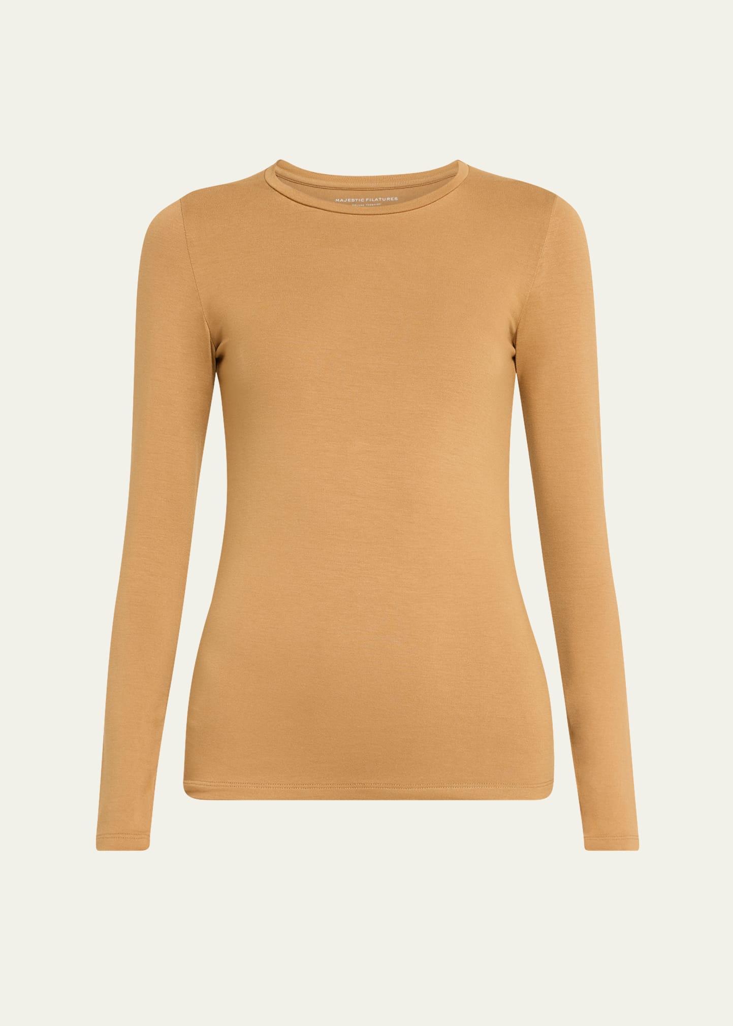 Soft Touch Flat-Edge Long-Sleeve Crewneck Top Product Image