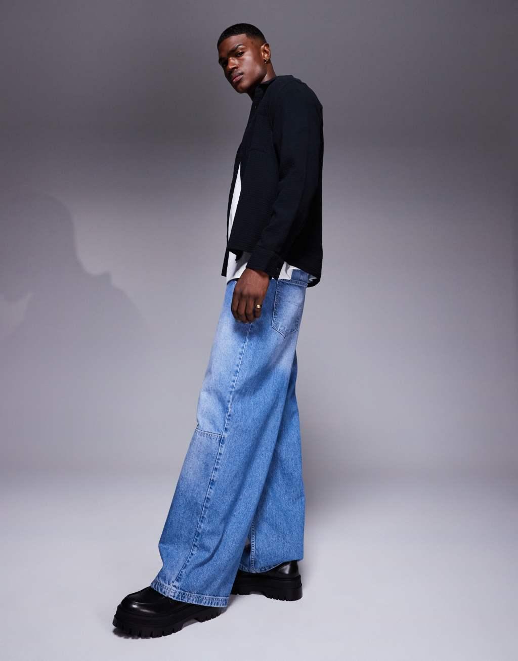 ASOS DESIGN super baggy jeans with carpenter details in light wash Product Image