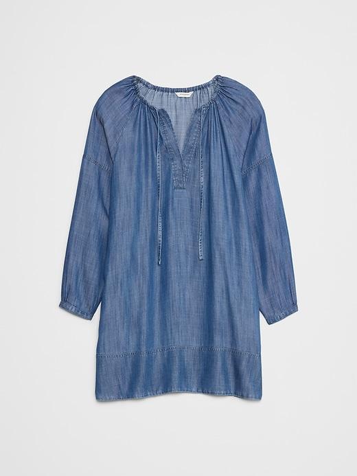 Tie-Neck Chambray Mini Dress Product Image