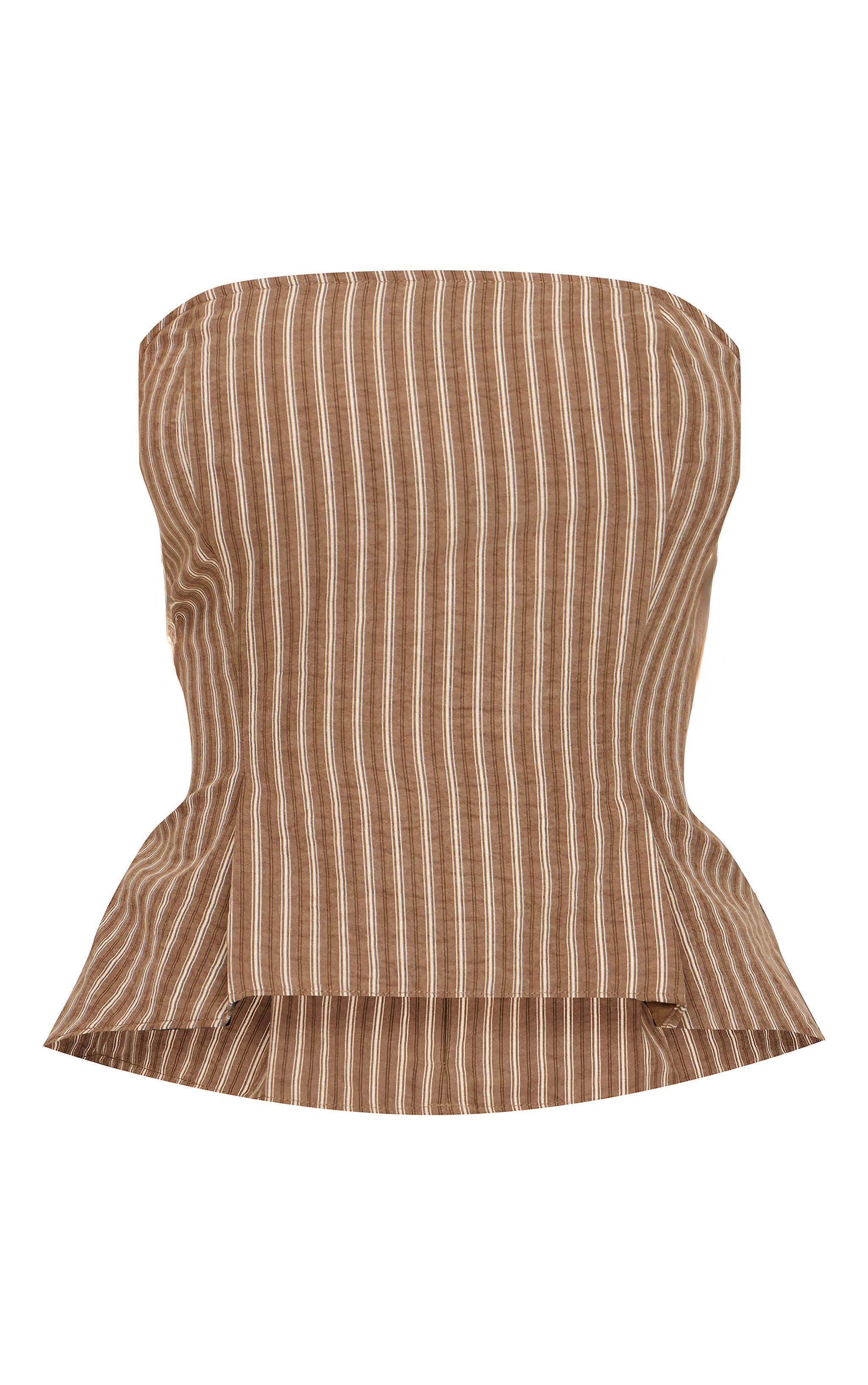 Petite Taupe Pinstripe Draped Hem Detail Bandeau Top Product Image