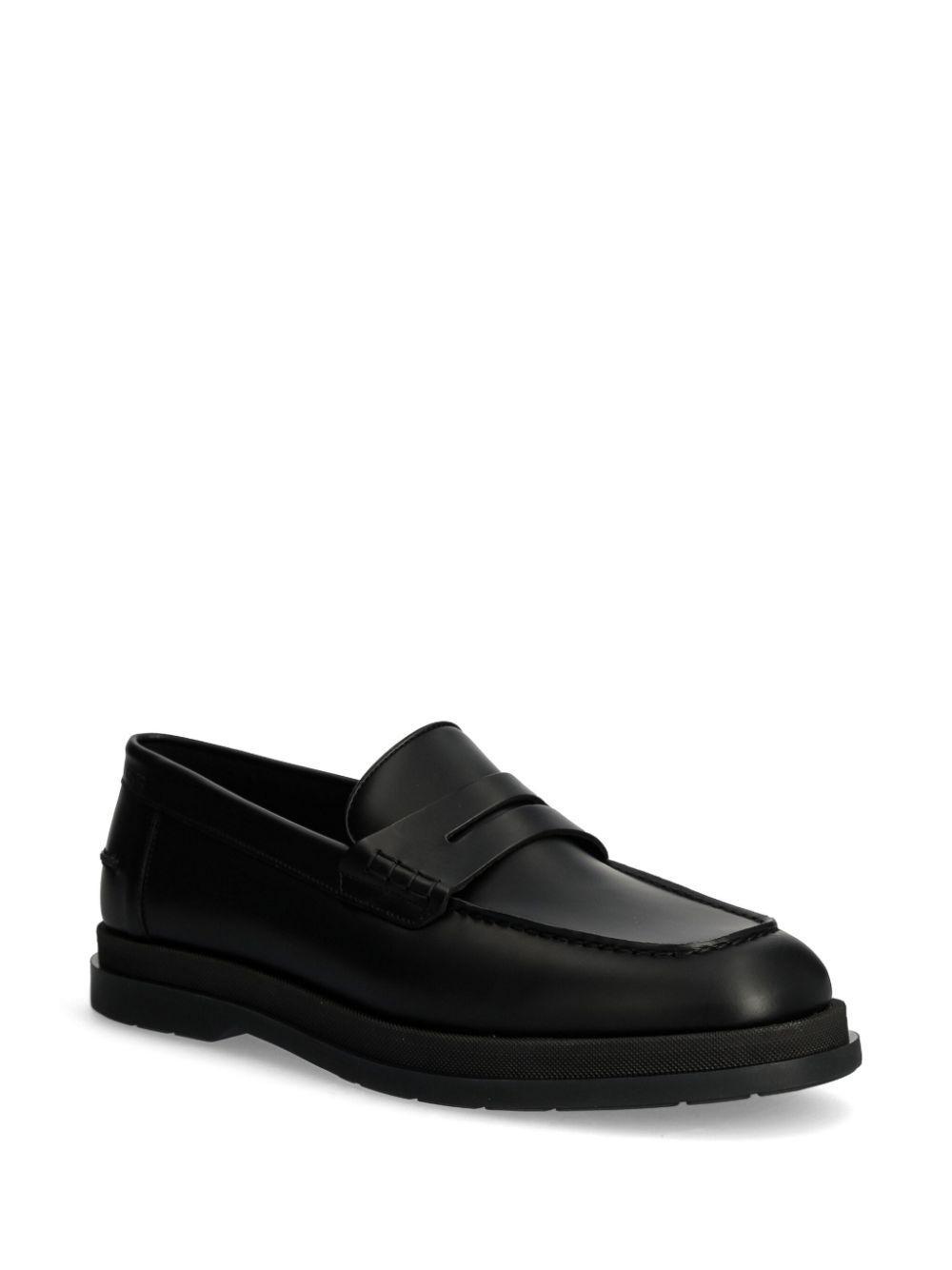 HUGO BOSS Black Rubber Sole Brush-off Leather Loafers Product Image