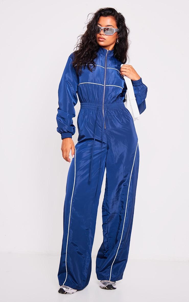 Navy Shell Panelling Zip Detail Jumpsuit Product Image