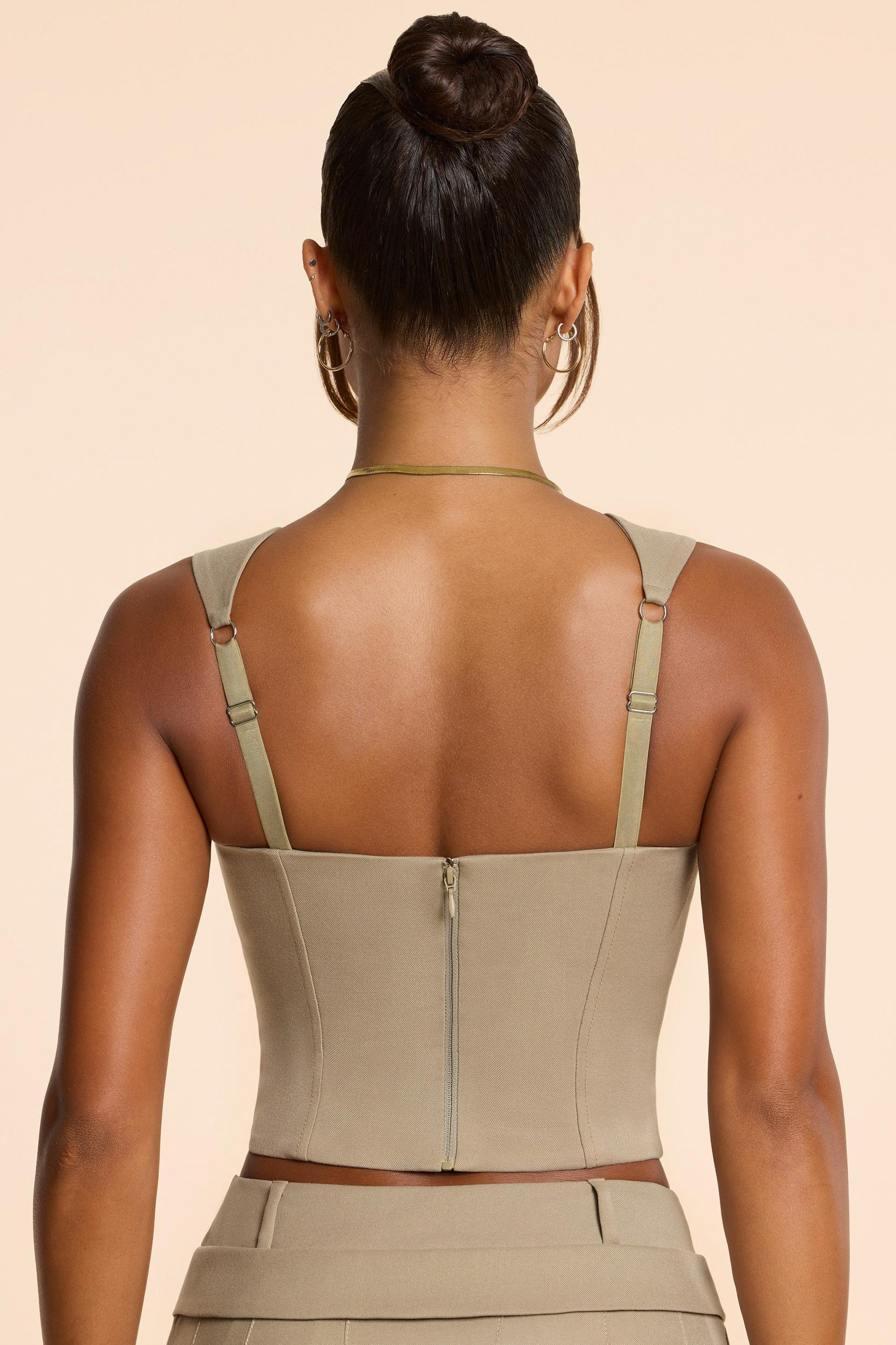 Brushed Twill Square Neck Tailored Top in Taupe Product Image